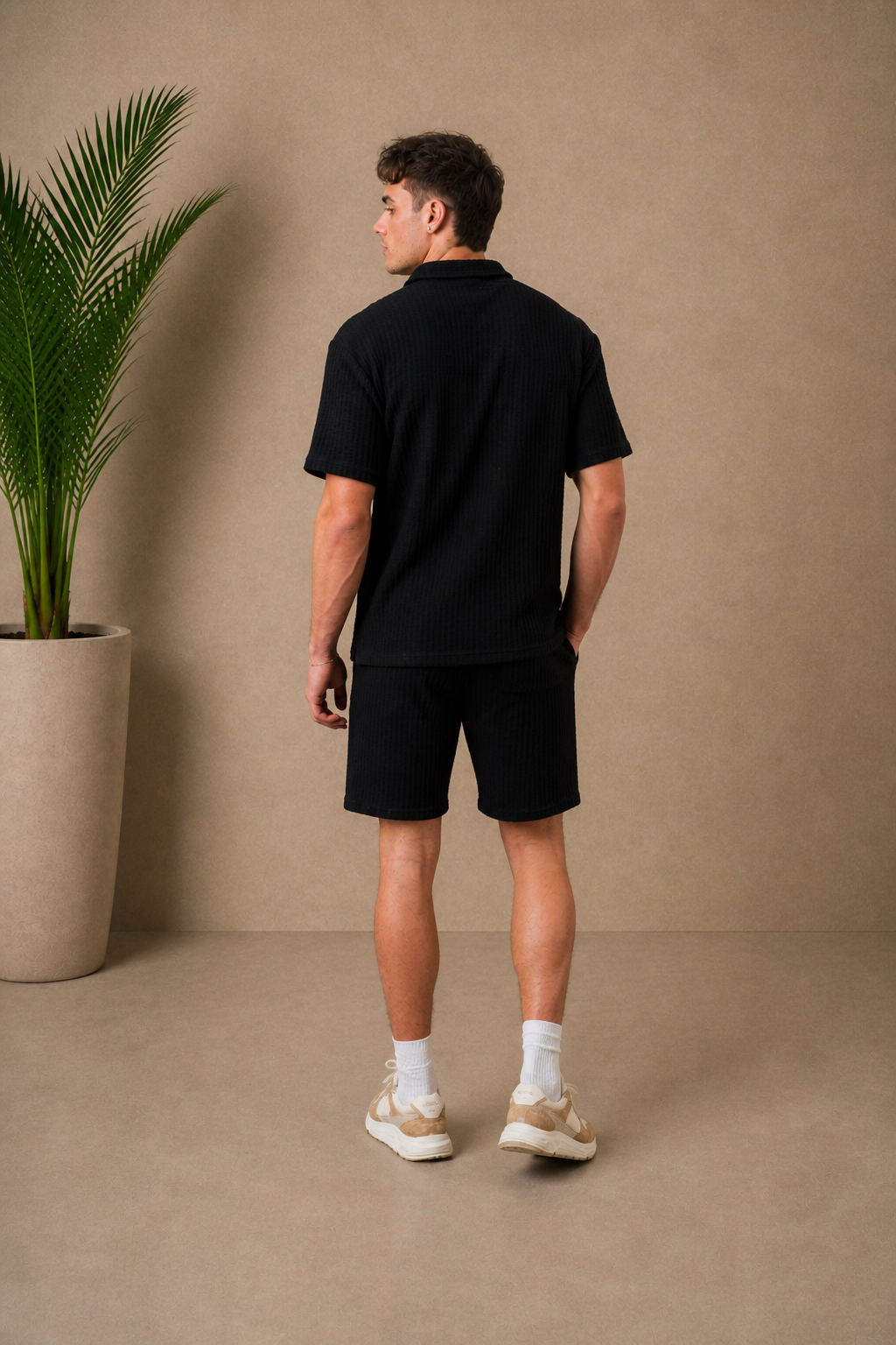 Ensemble short chemise maille noir