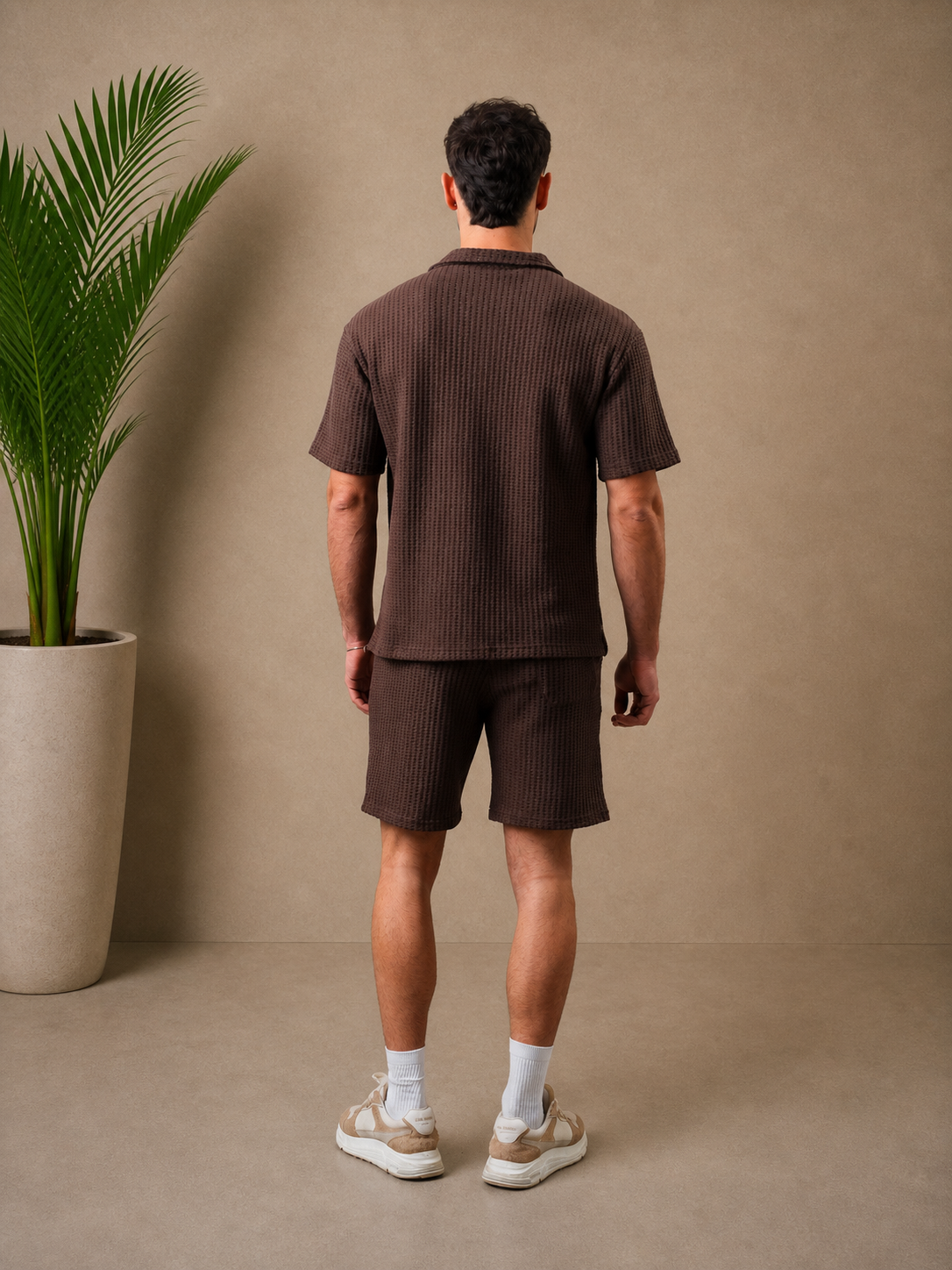 Ensemble short chemise maille marron
