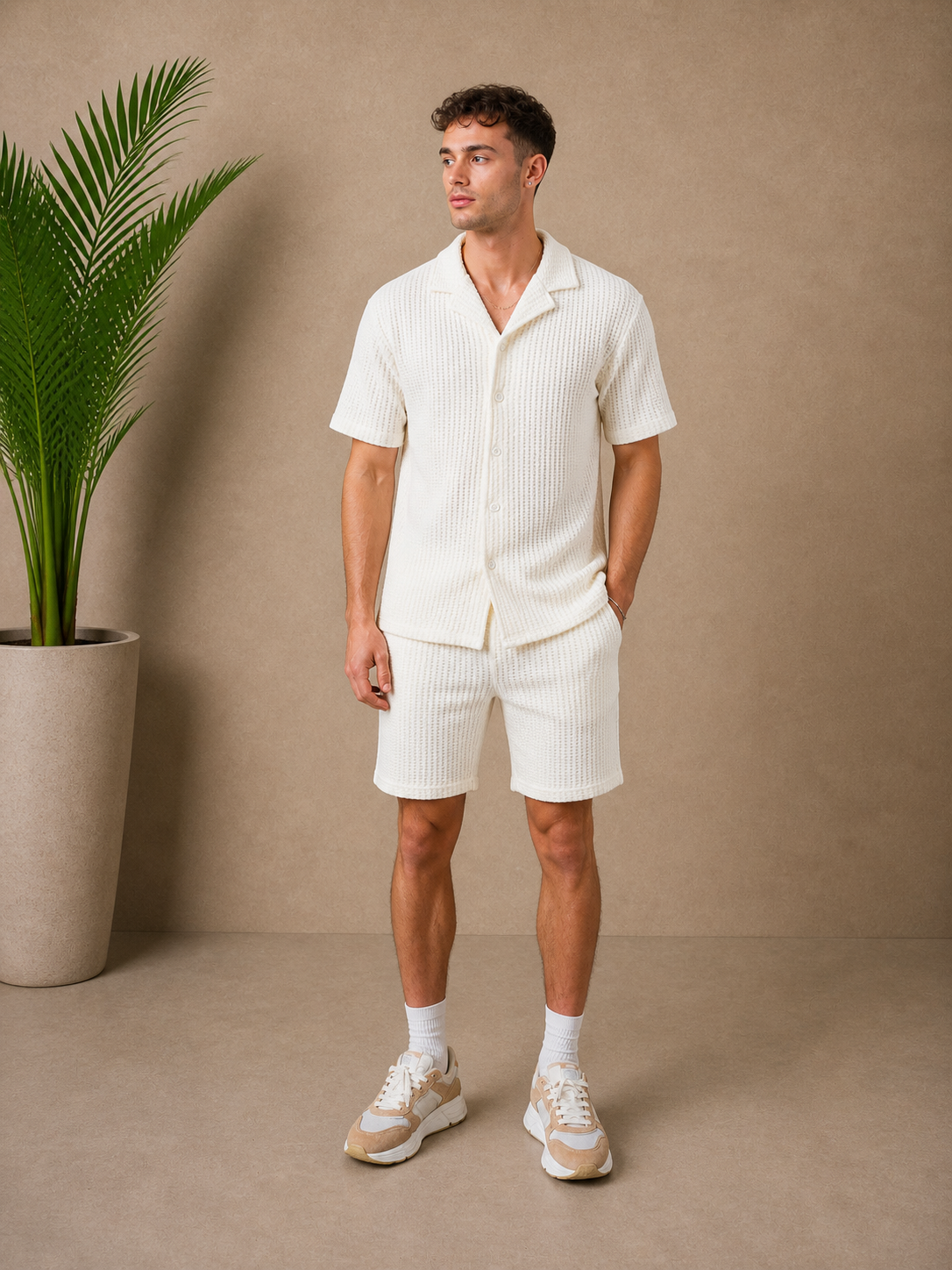 Ensemble short chemise maille blanc