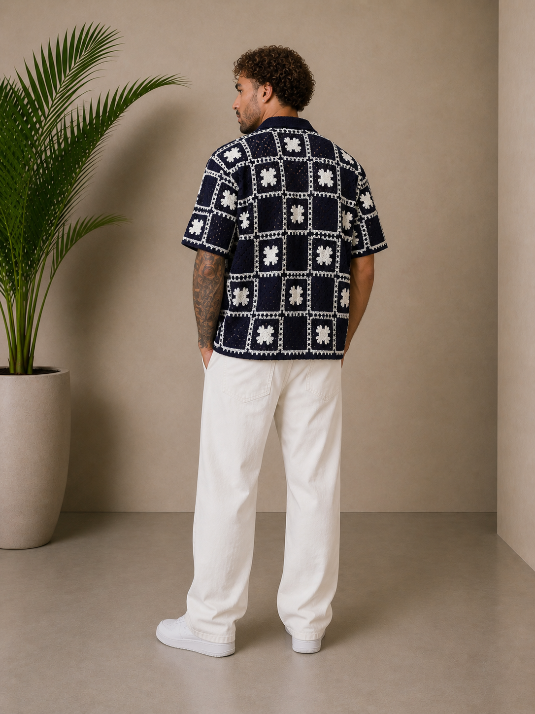 Chemise crochet navy / blanc