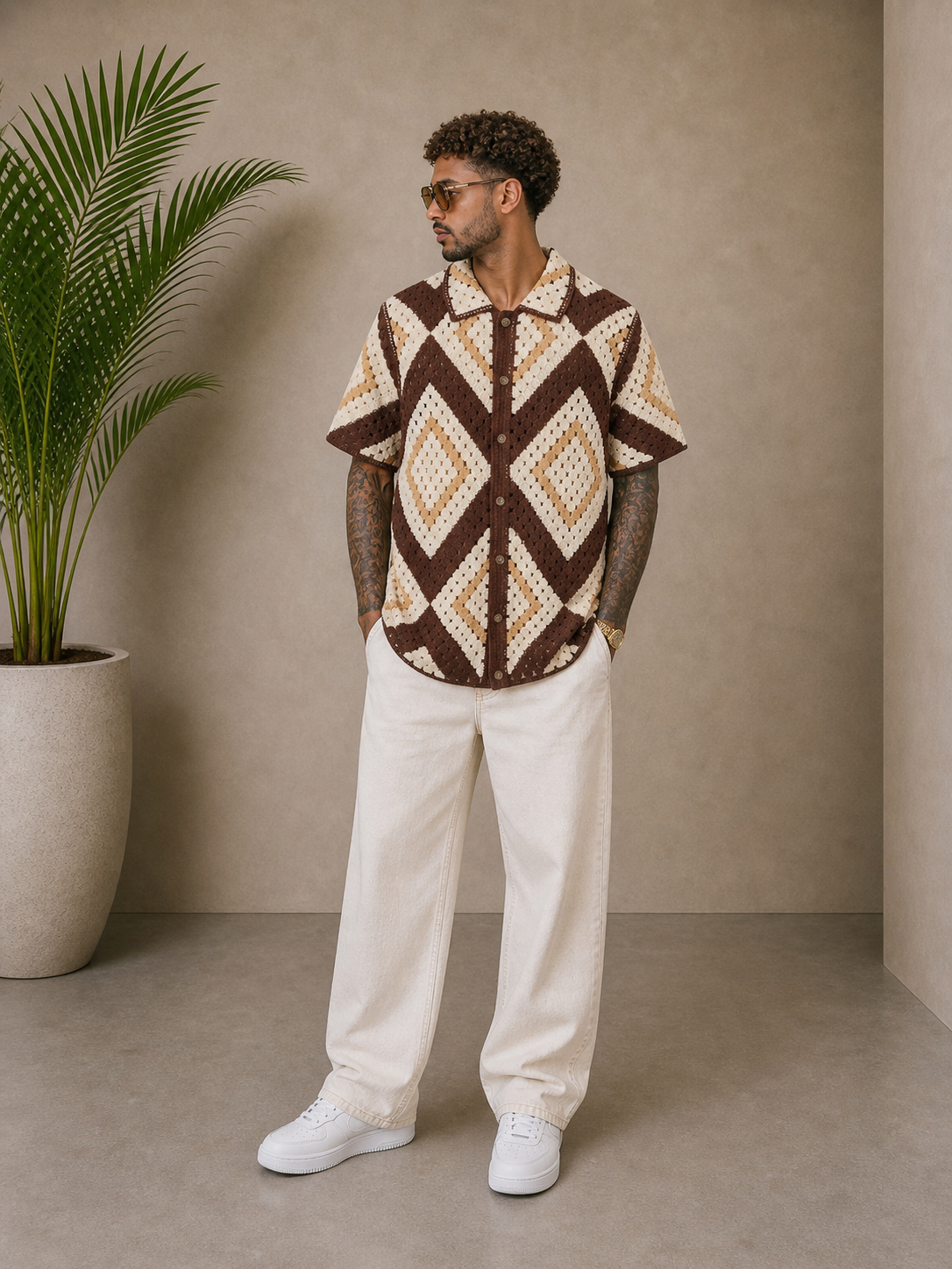 Chemise crochet marron beige