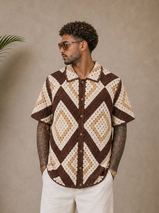 Chemise crochet marron beige