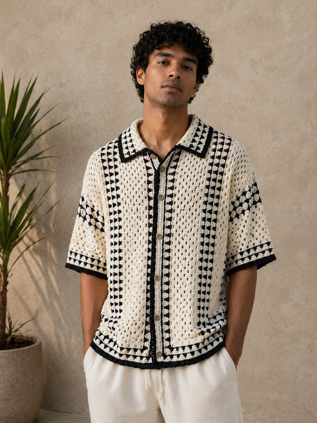Chemise crochet blanche et noir