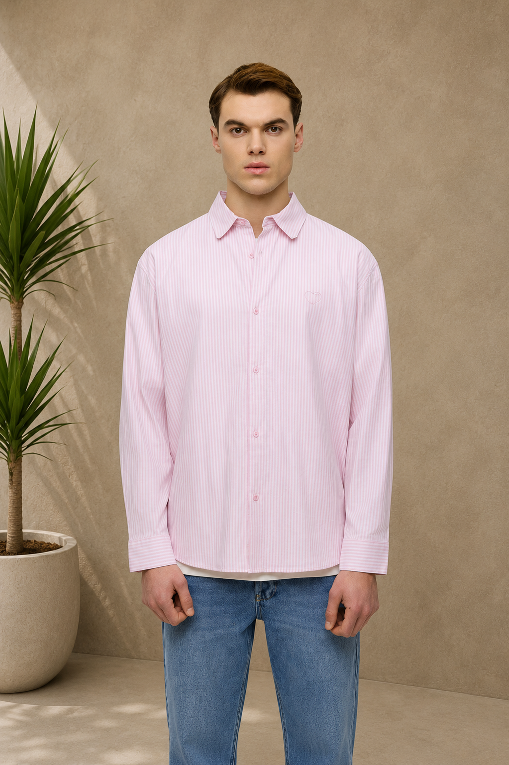 Chemise manche longue rayures rose / blanc