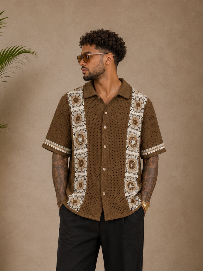 Chemise crochet marron motifs
