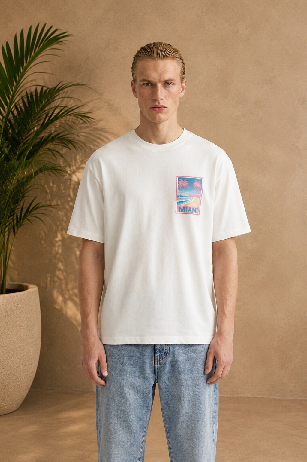 T-shirt Miami blanc Palmier