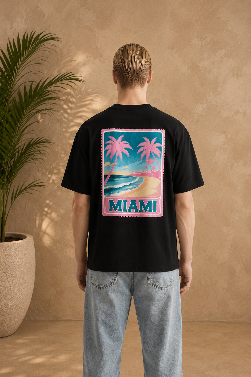 T-shirt Miami noir Palmier