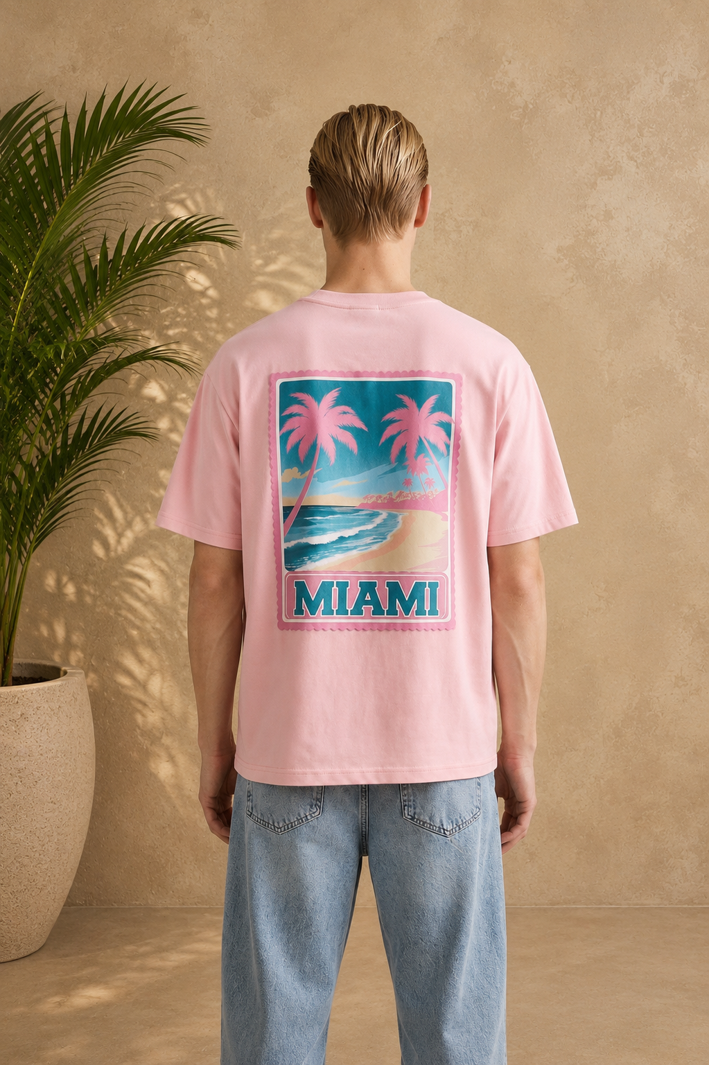 T-shirt Miami rose Palmier