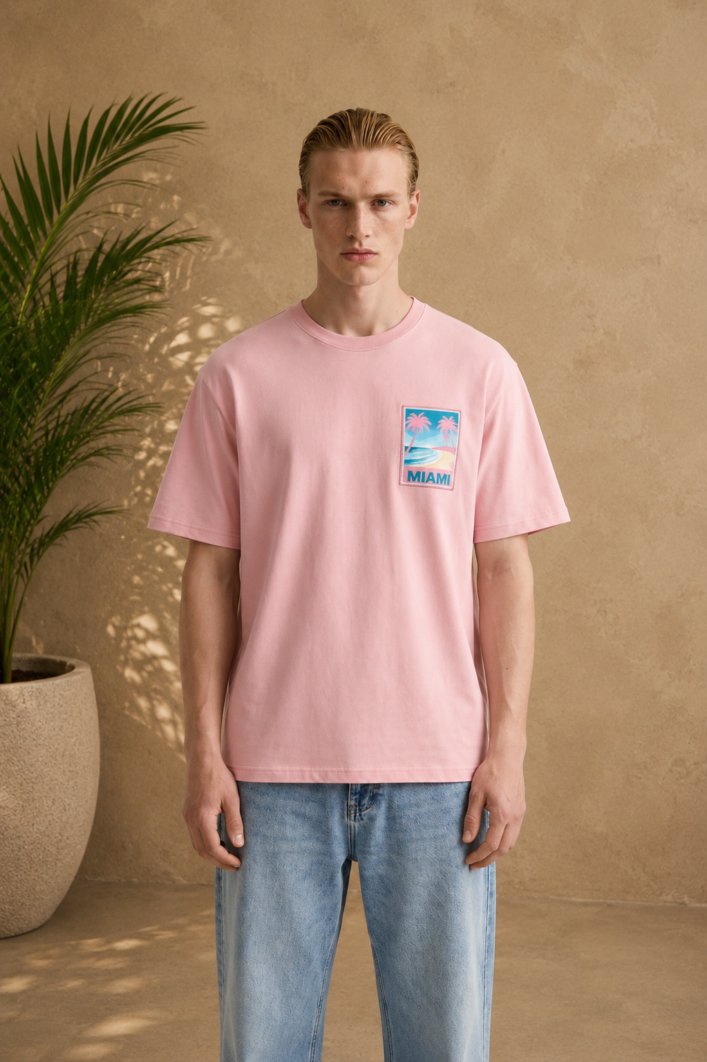 T-shirt Miami rose Palmier