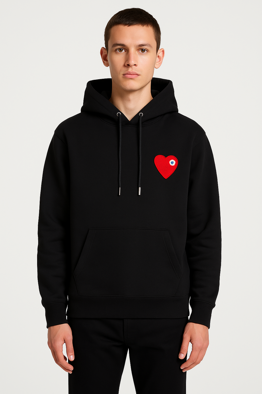 Sweat capuche noir Cœur rouge