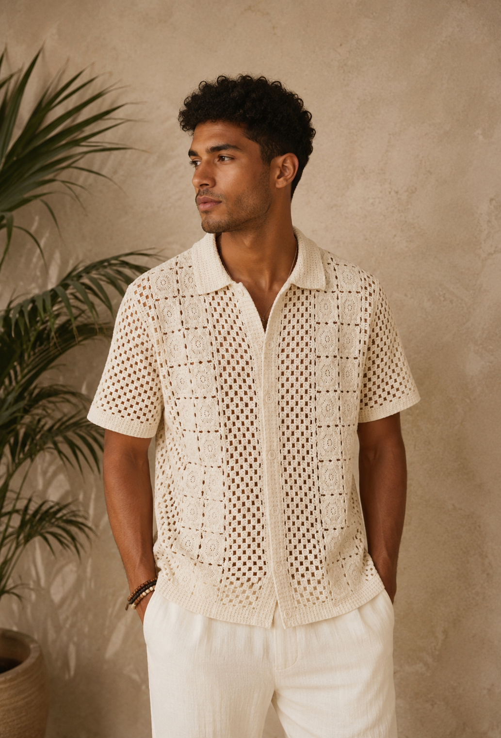 Chemise crochet beige
