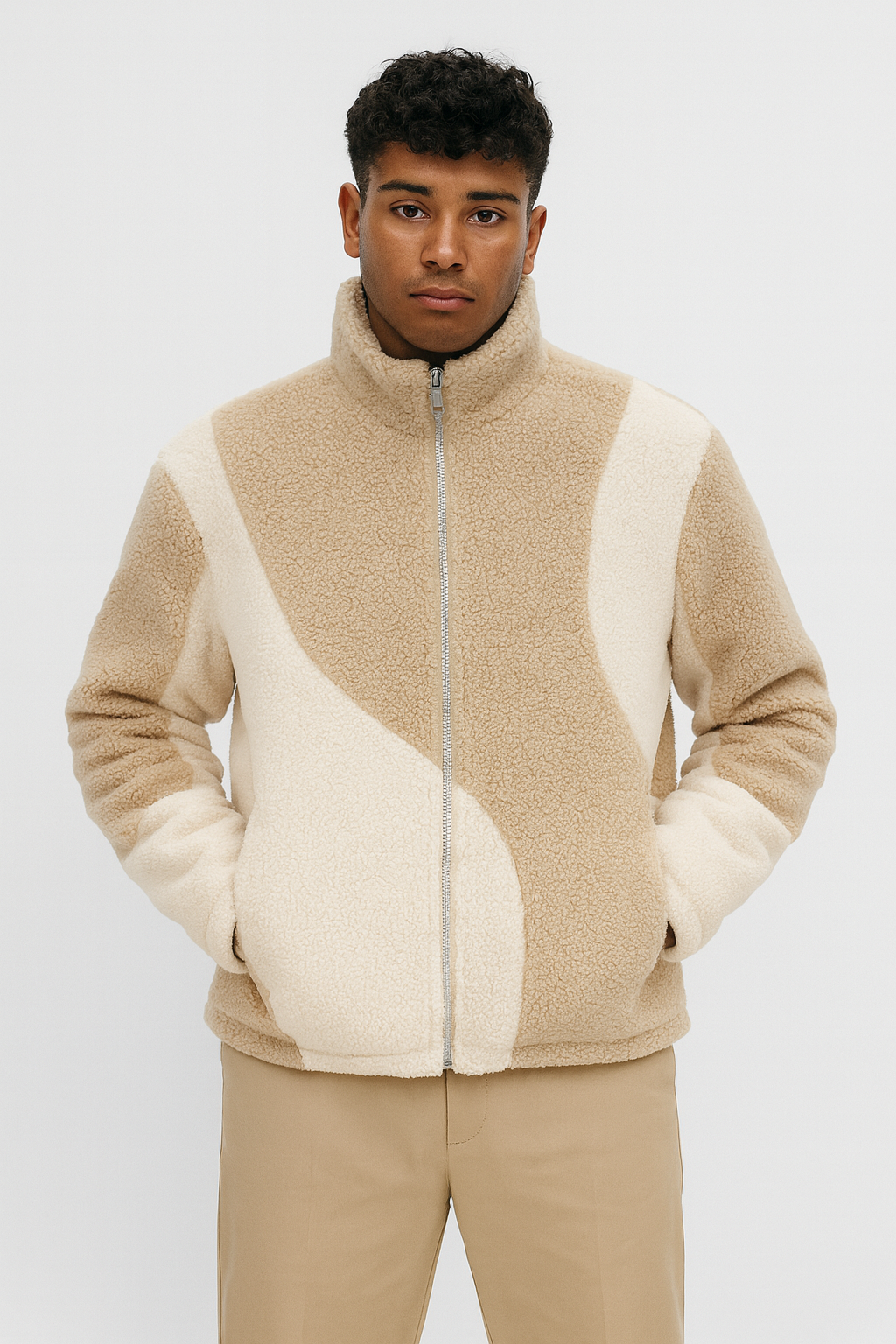 Veste laine beige blanc
