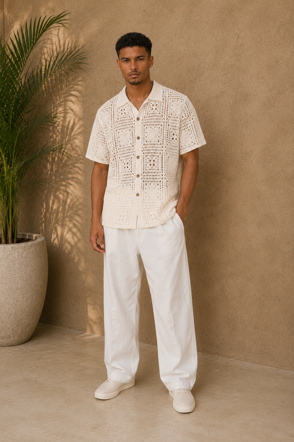Chemise crochet maille crème