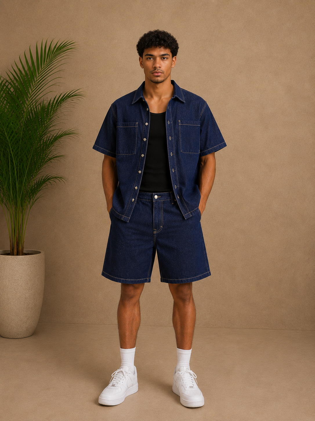Ensemble short et chemise jean brut