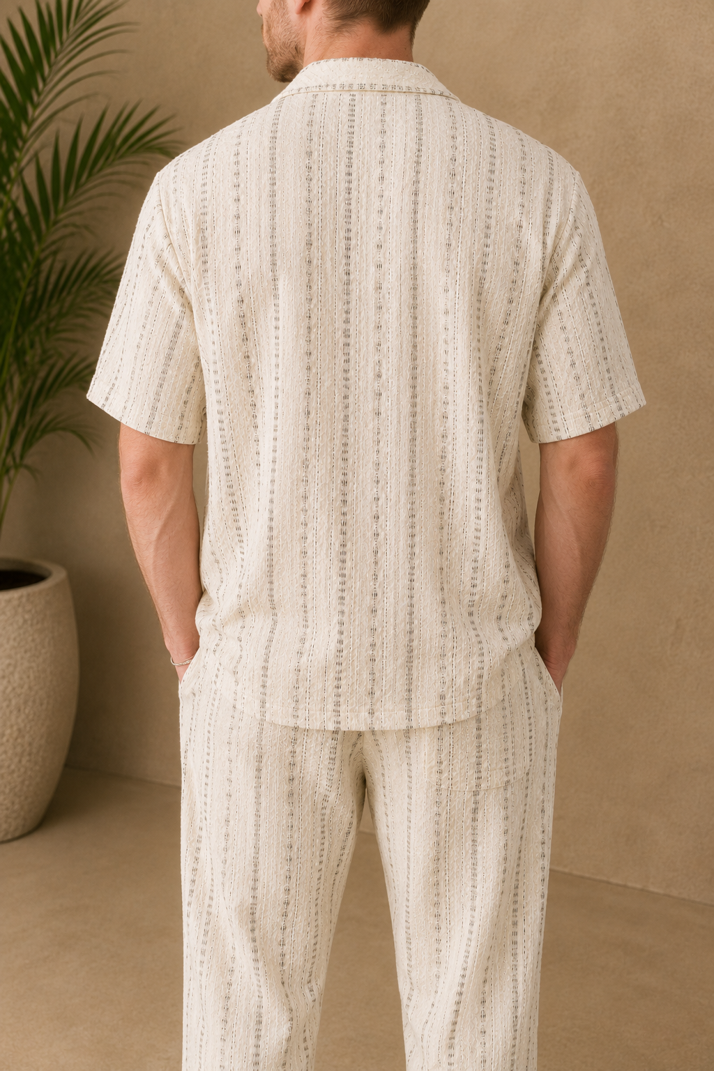 Chemise beige motif noir