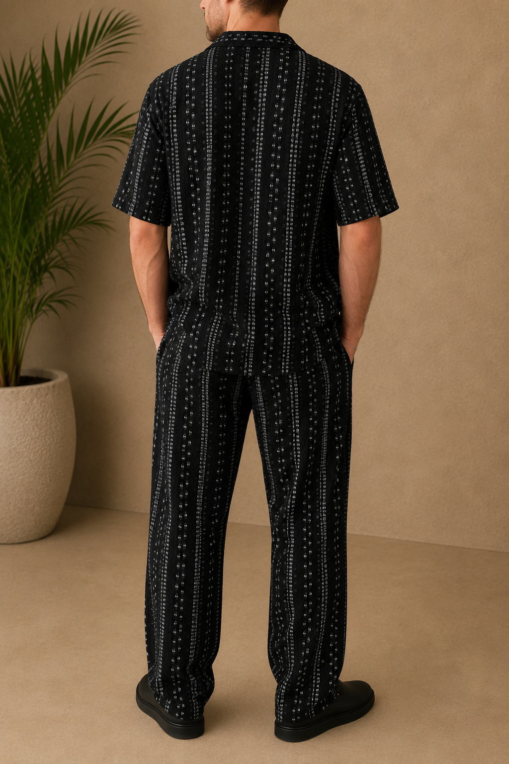 Chemise noir motif blanc