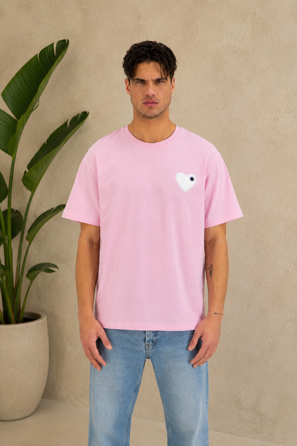 T-shirt rose cœur blanc
