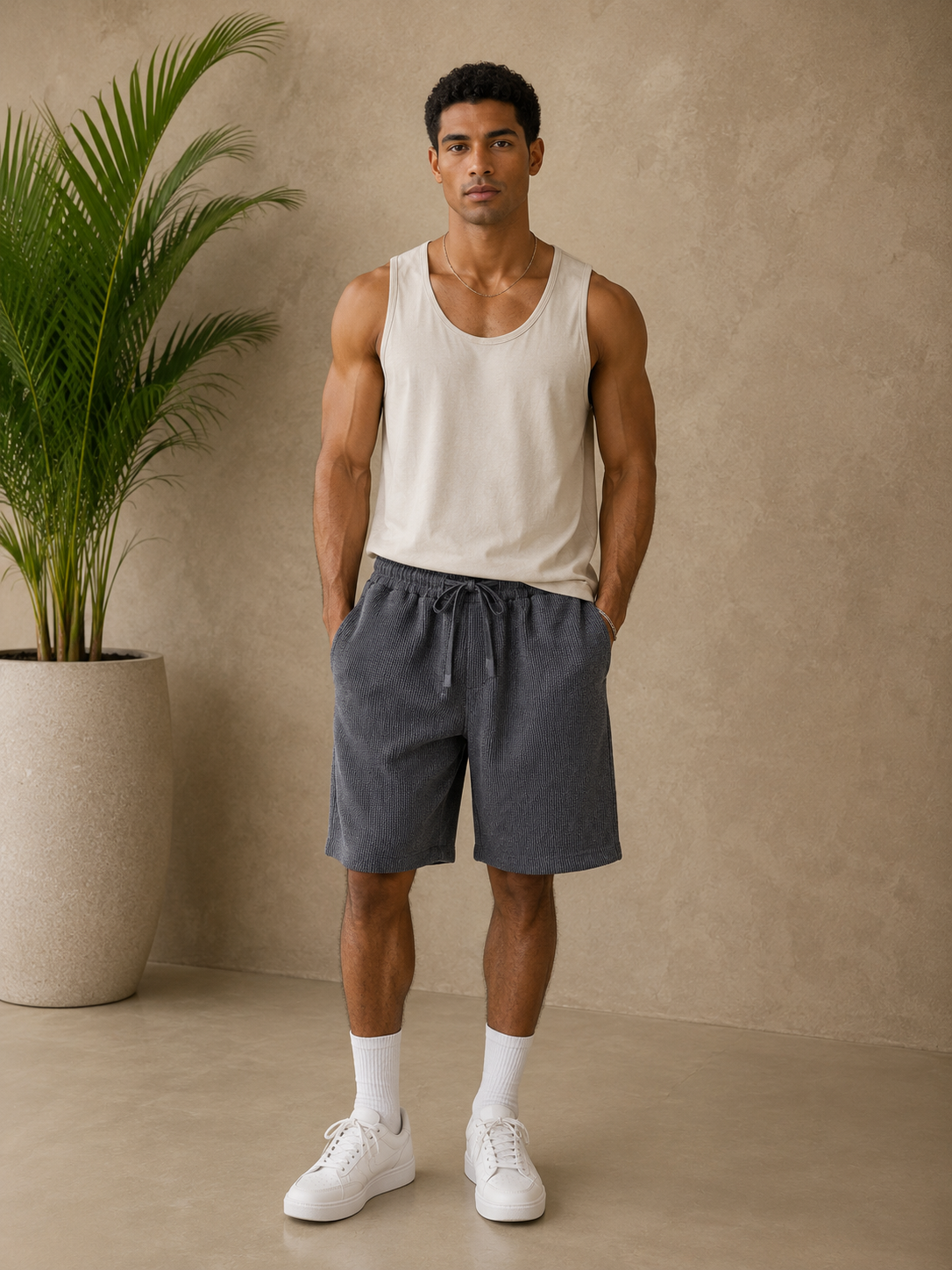 Short texturé bleu