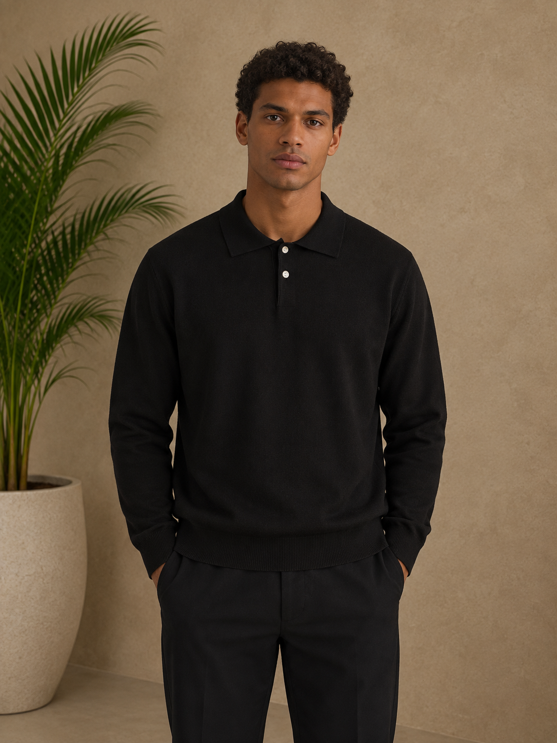 Pull polo manche longue noir