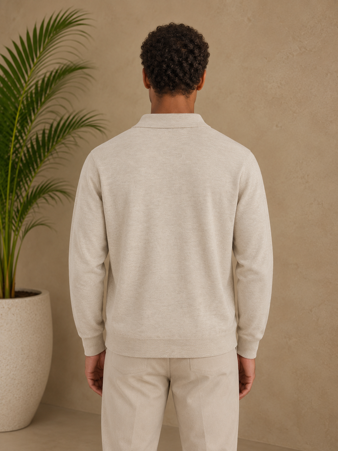 Pull polo manche longue beige