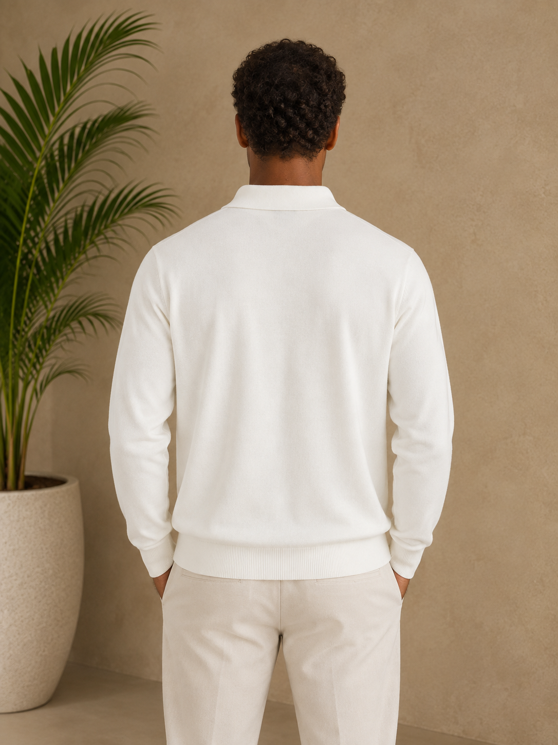 Pull polo manche longue blanc