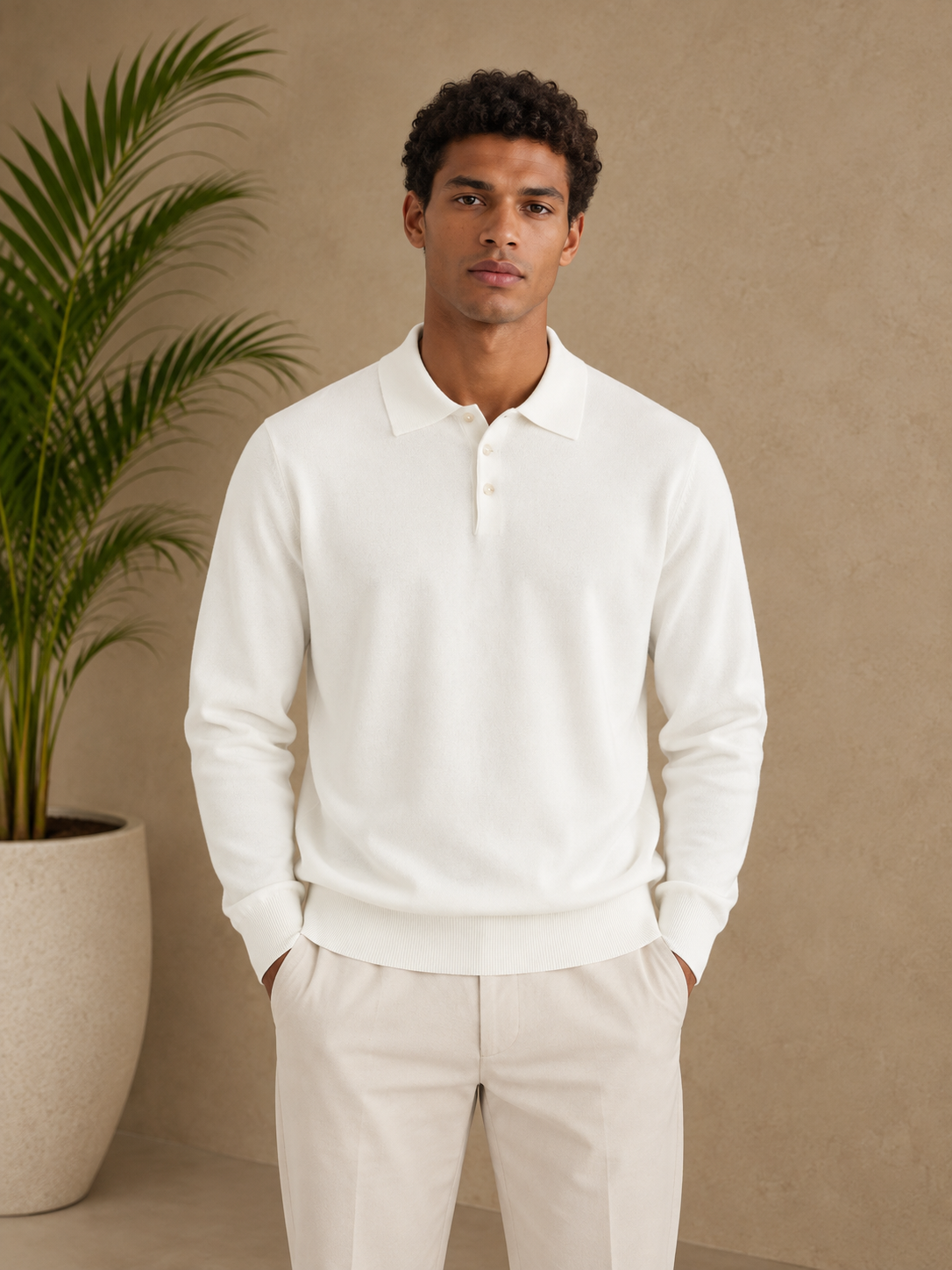 Pull polo manche longue blanc