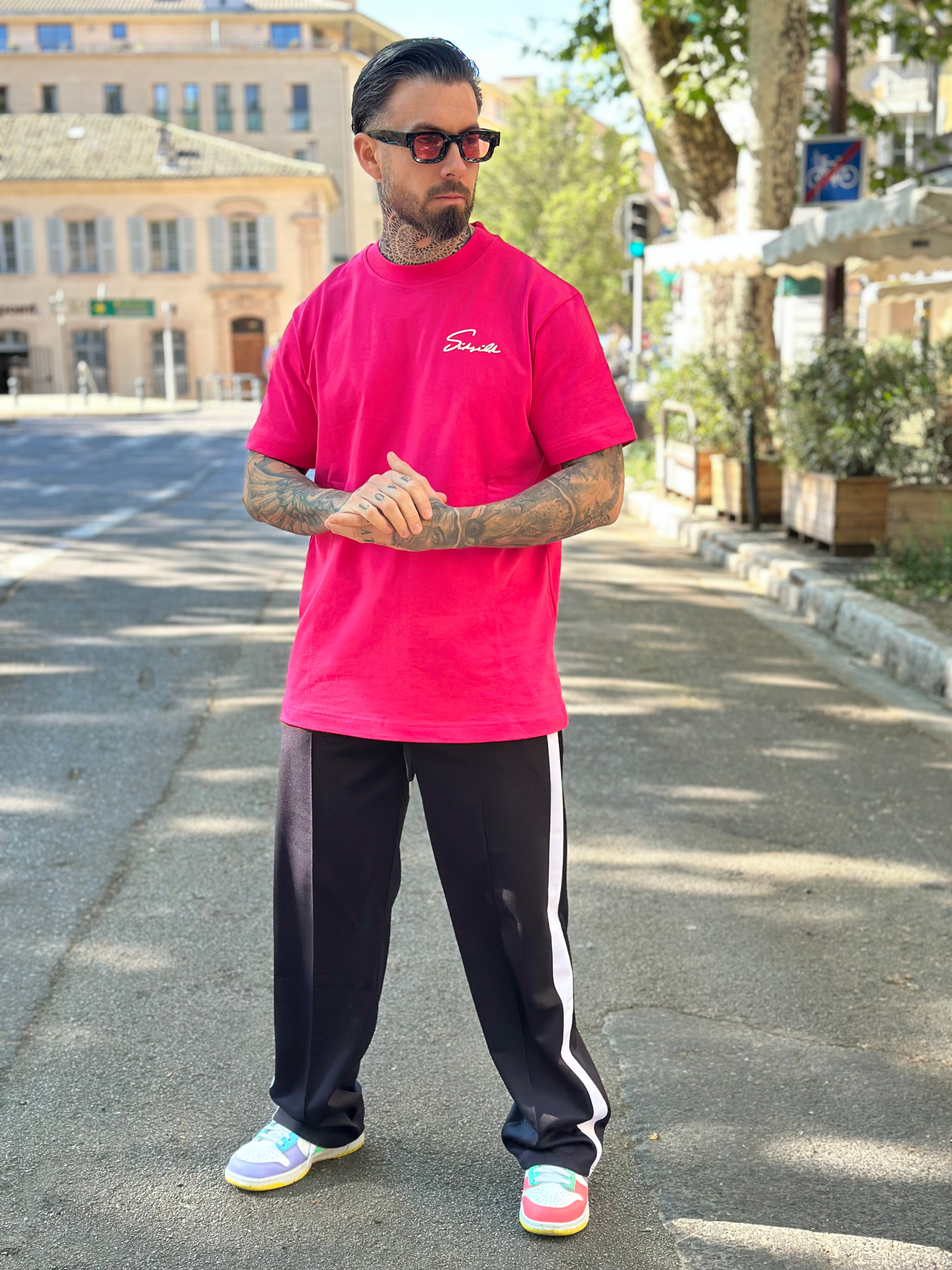 Frilivin - Pantalon Jog Ample Miami noir bande blanc