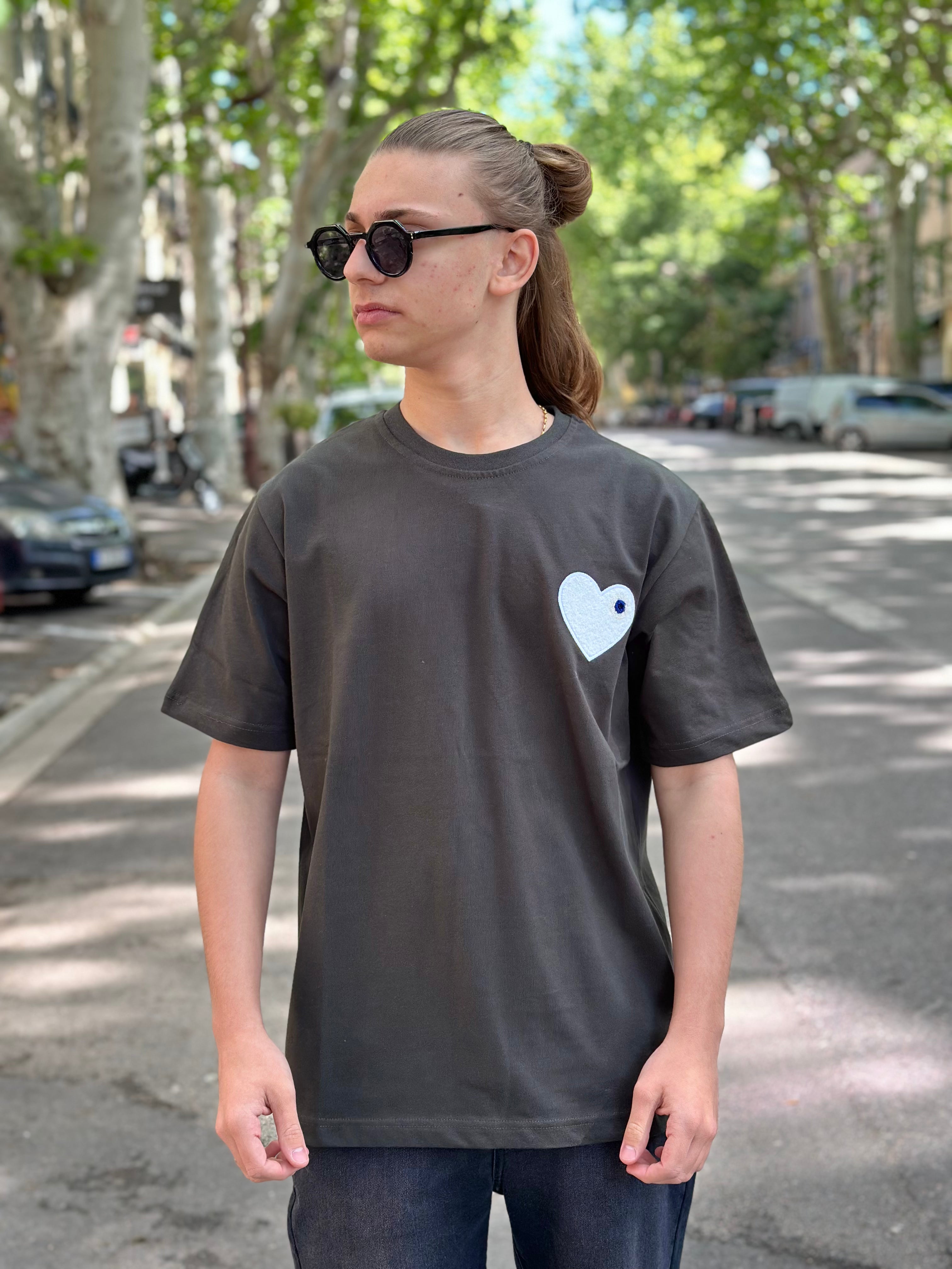 ADJ - T-shirt Kaki coeur Blanc