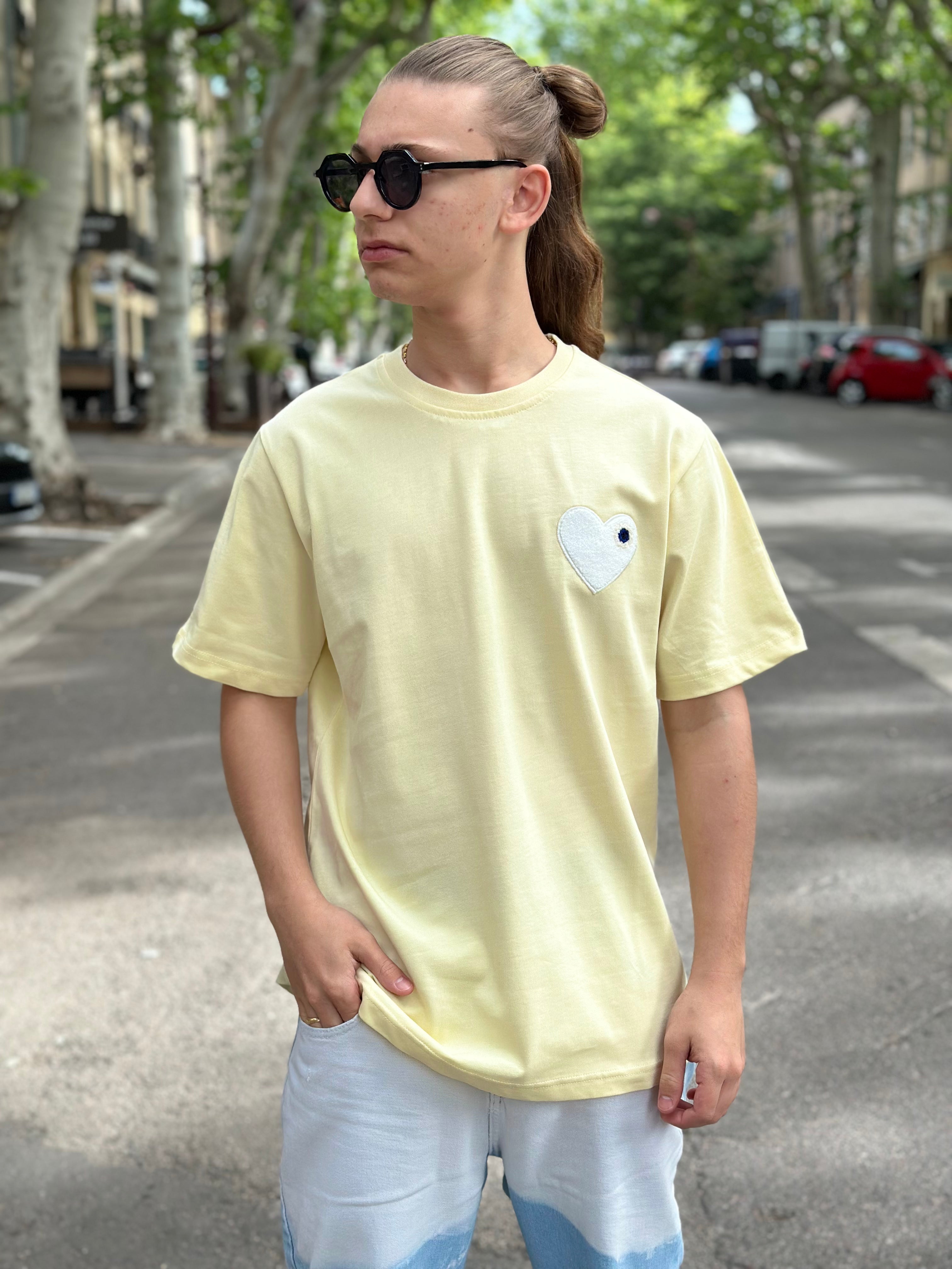 ADJ - T-shirt Jaune coeur Blanc