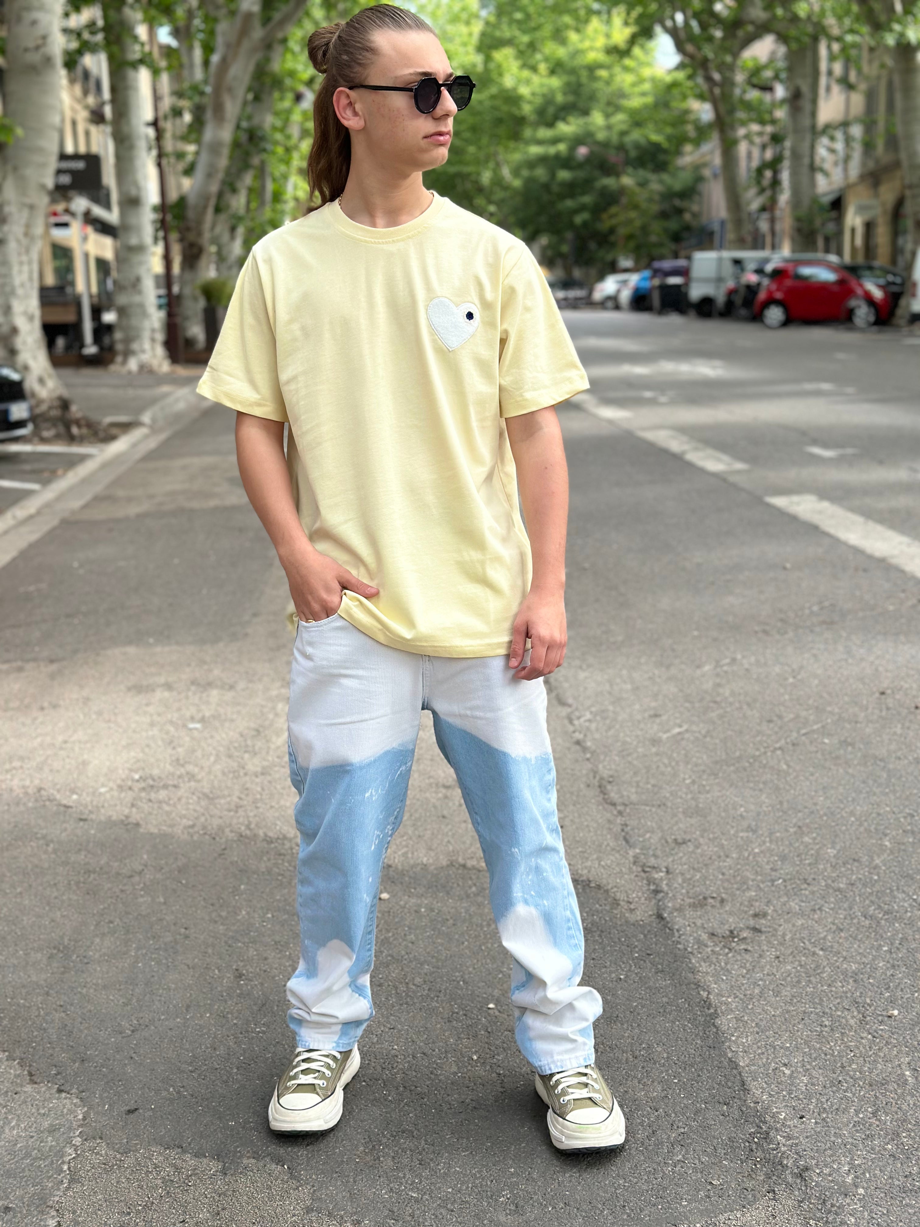 ADJ - T-shirt Jaune coeur Blanc