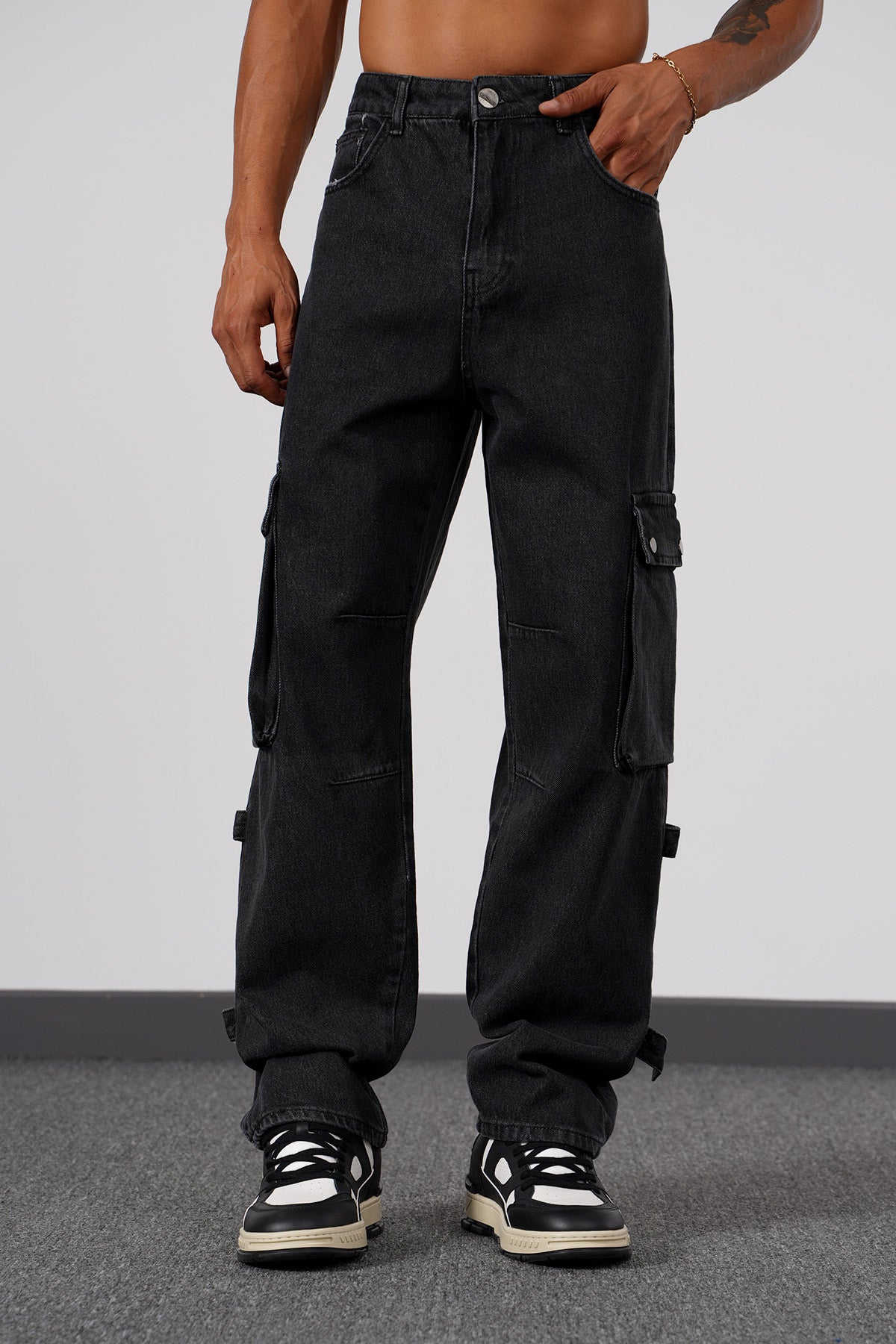 JEAN CARGO LARGE  - GRIS SHINé