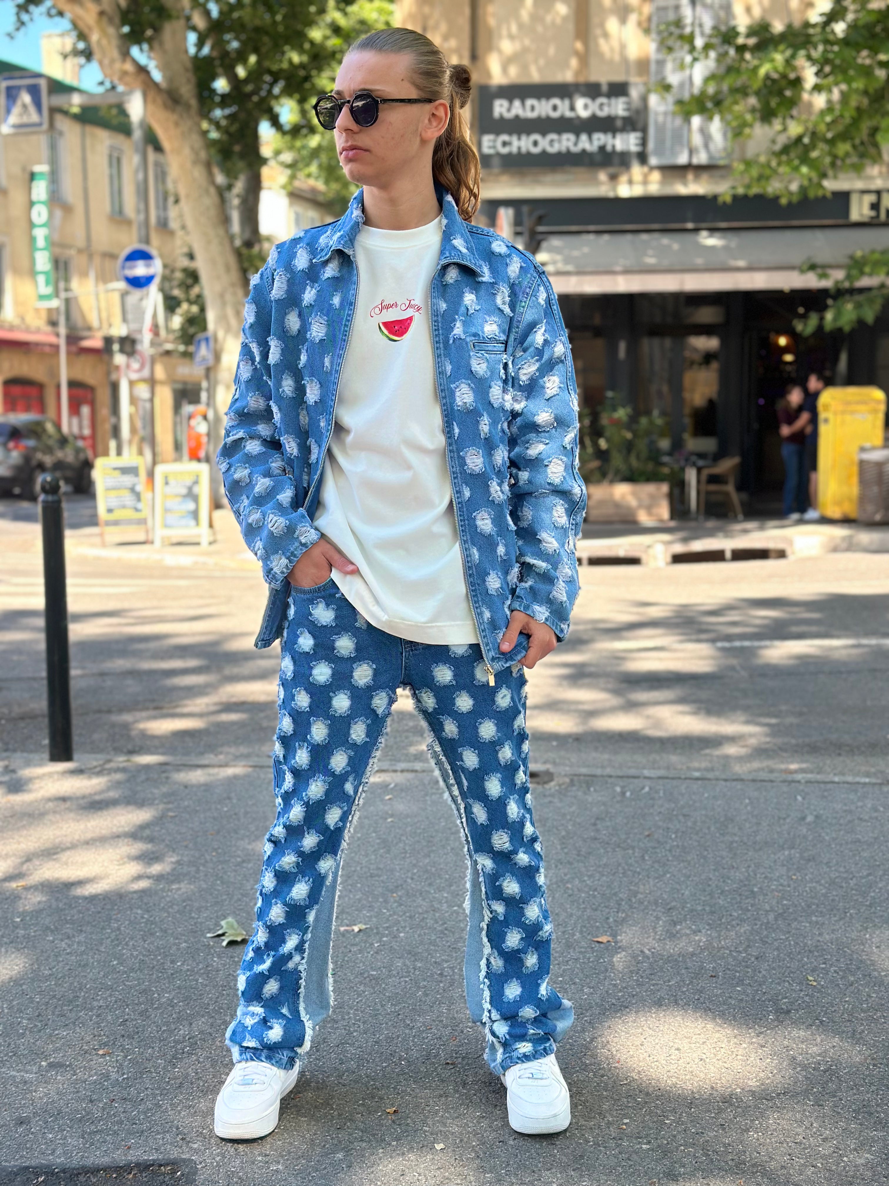 Flare Jean Bleu Trou