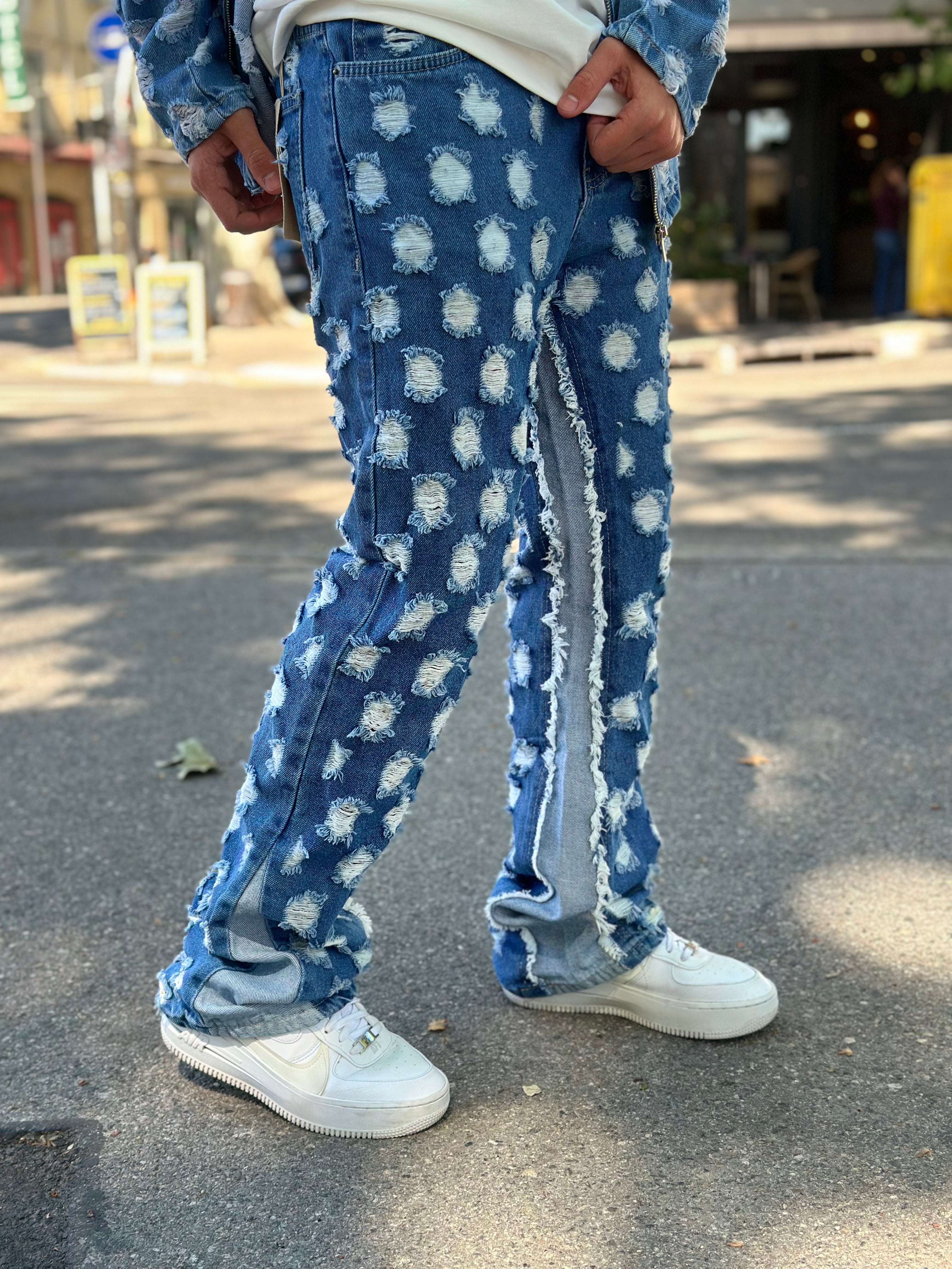 Flare Jean Bleu Trou