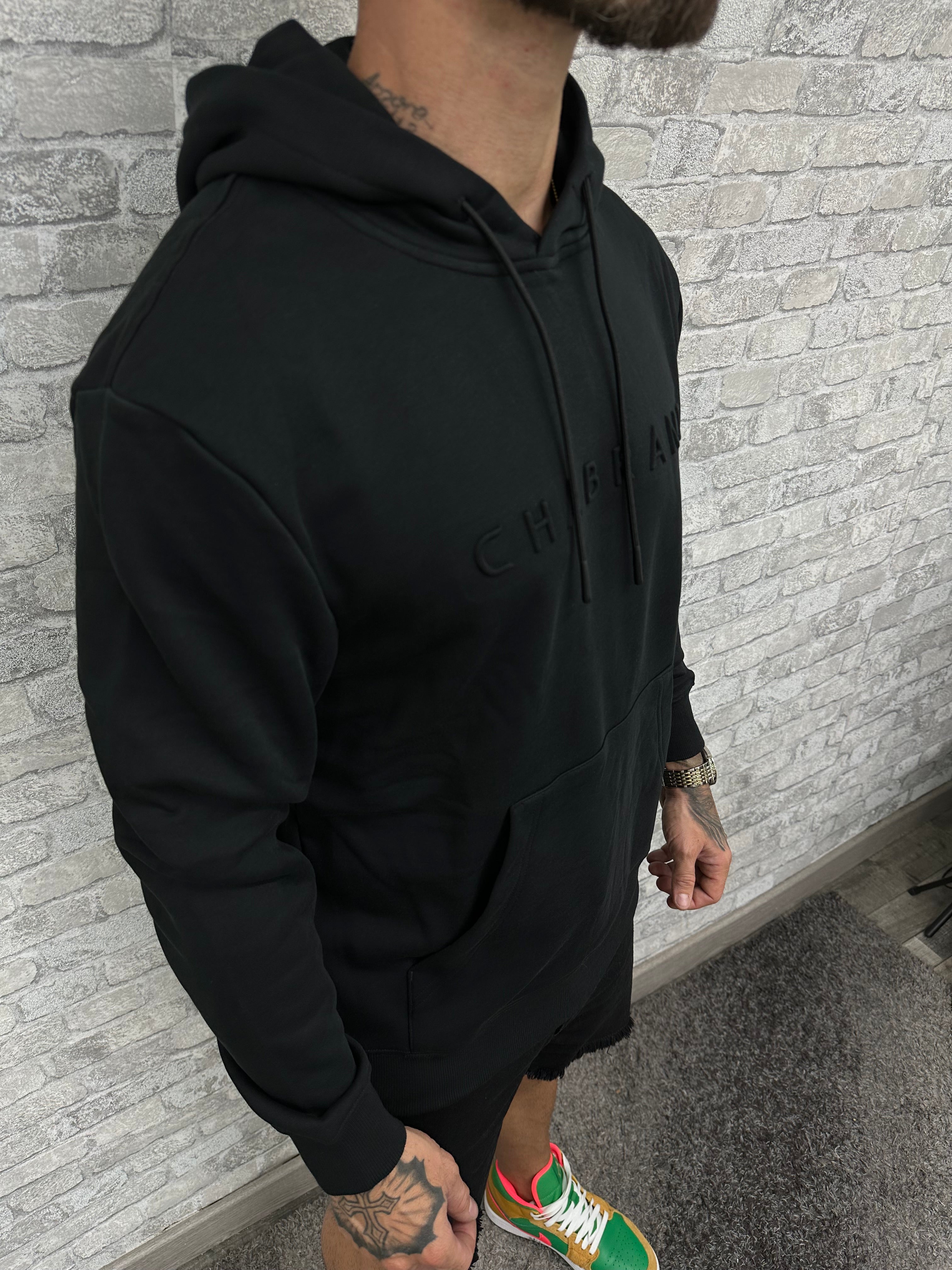 CHABRAND - Black hooded sweatshirt with black sign