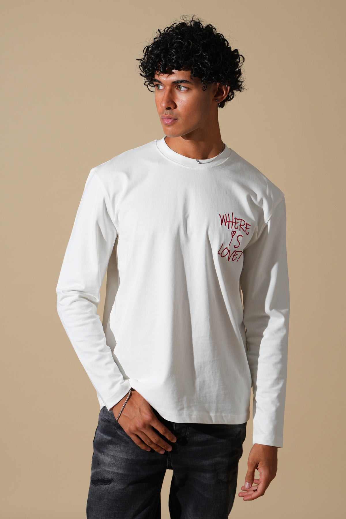 T-Shirt manche longue Where is Love blanc