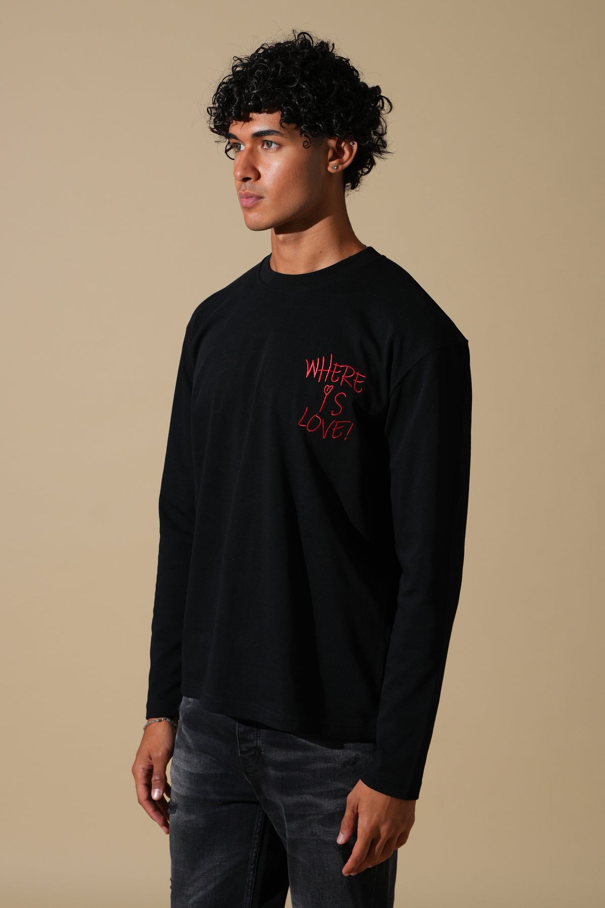 T-Shirt manche longue Where is Love noir