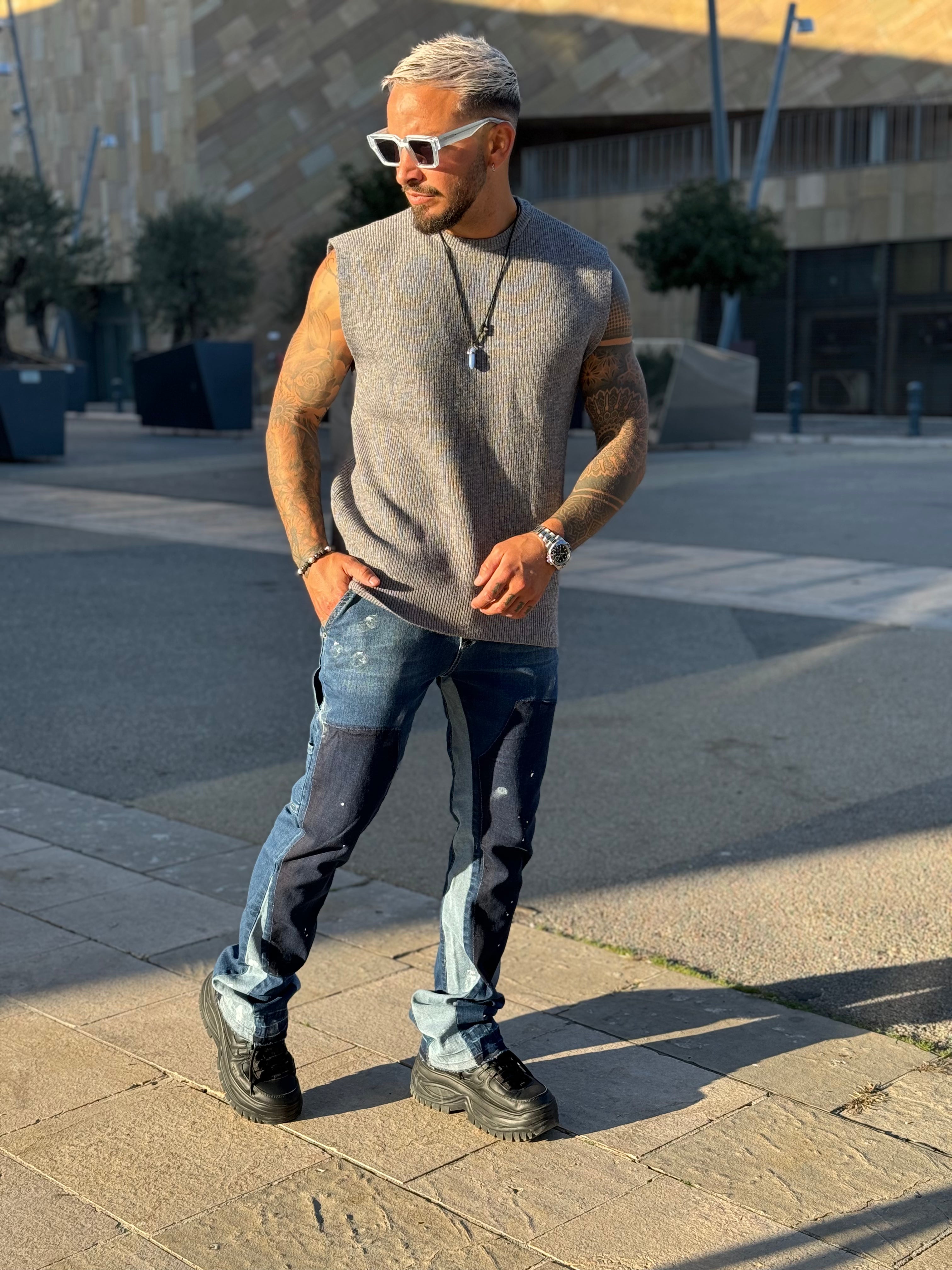 Flare Jean bleu peinture