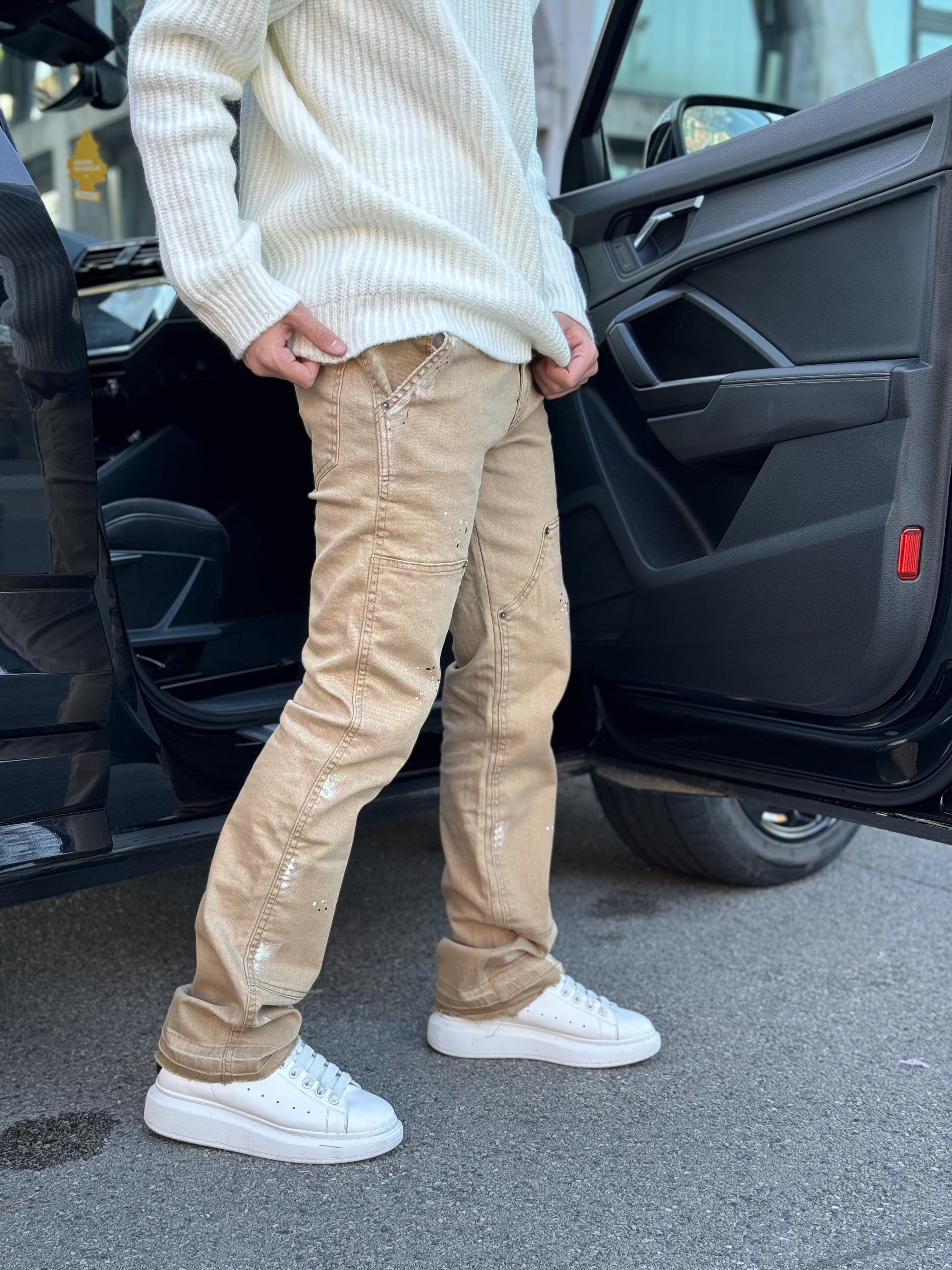 Flare Jean beige peinture