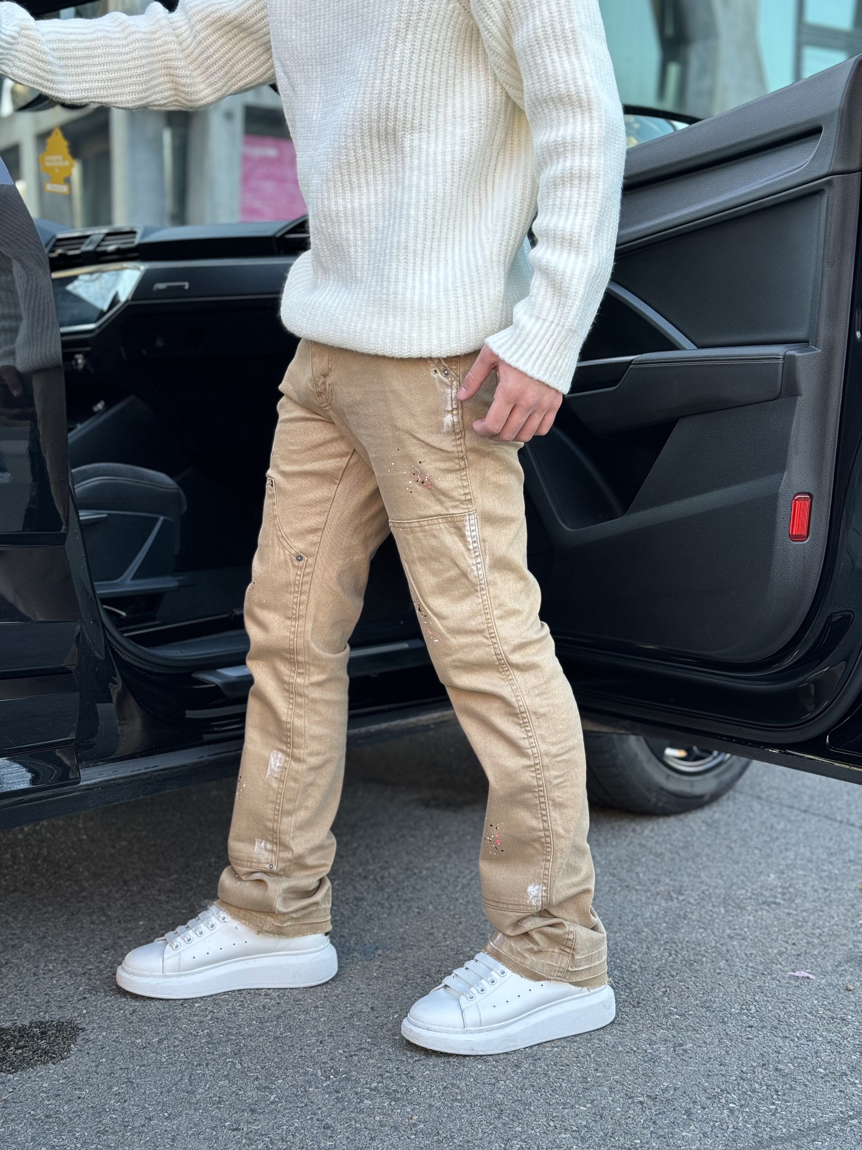 Flare Jean beige peinture