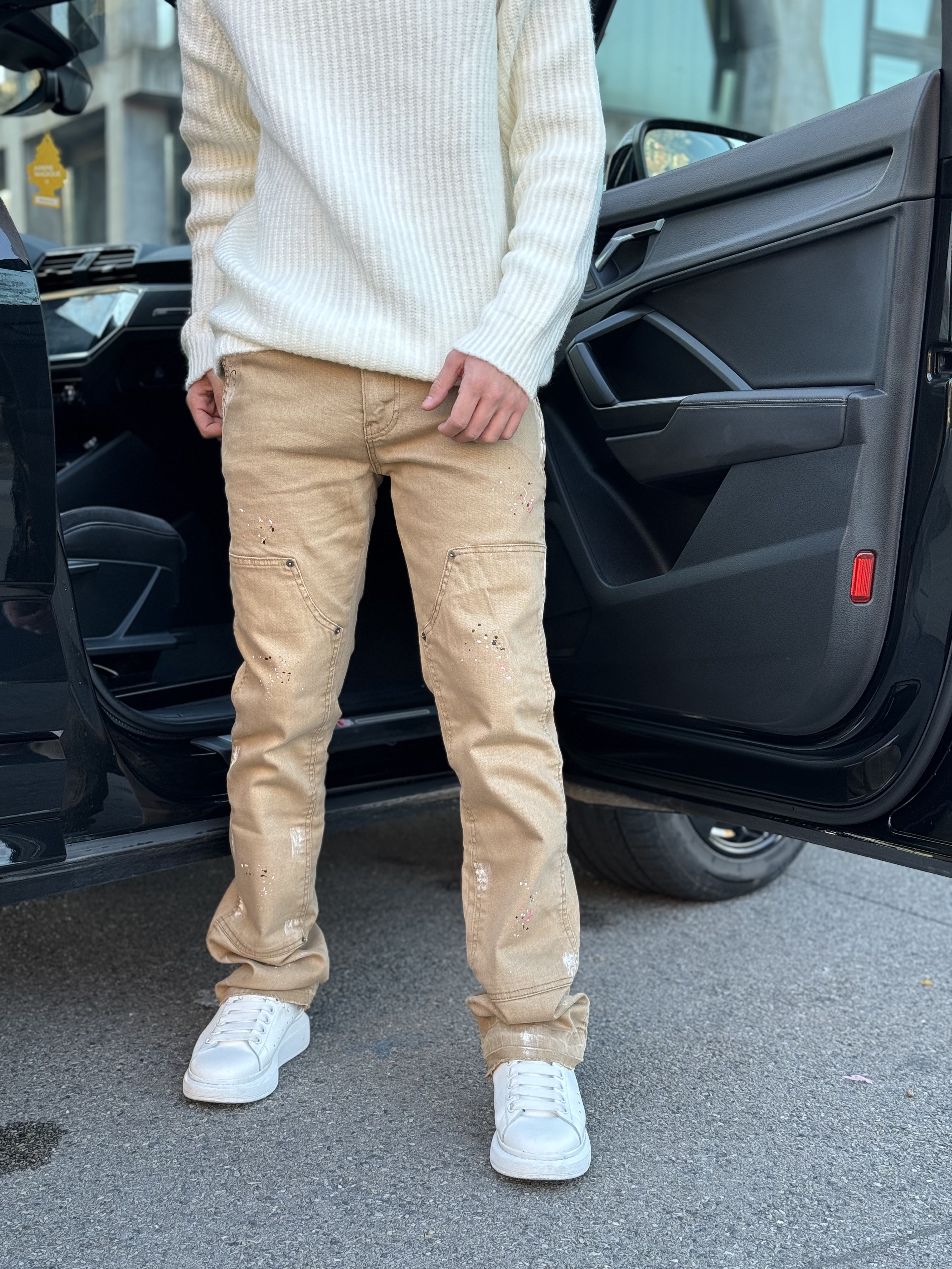 Flare Jean beige peinture