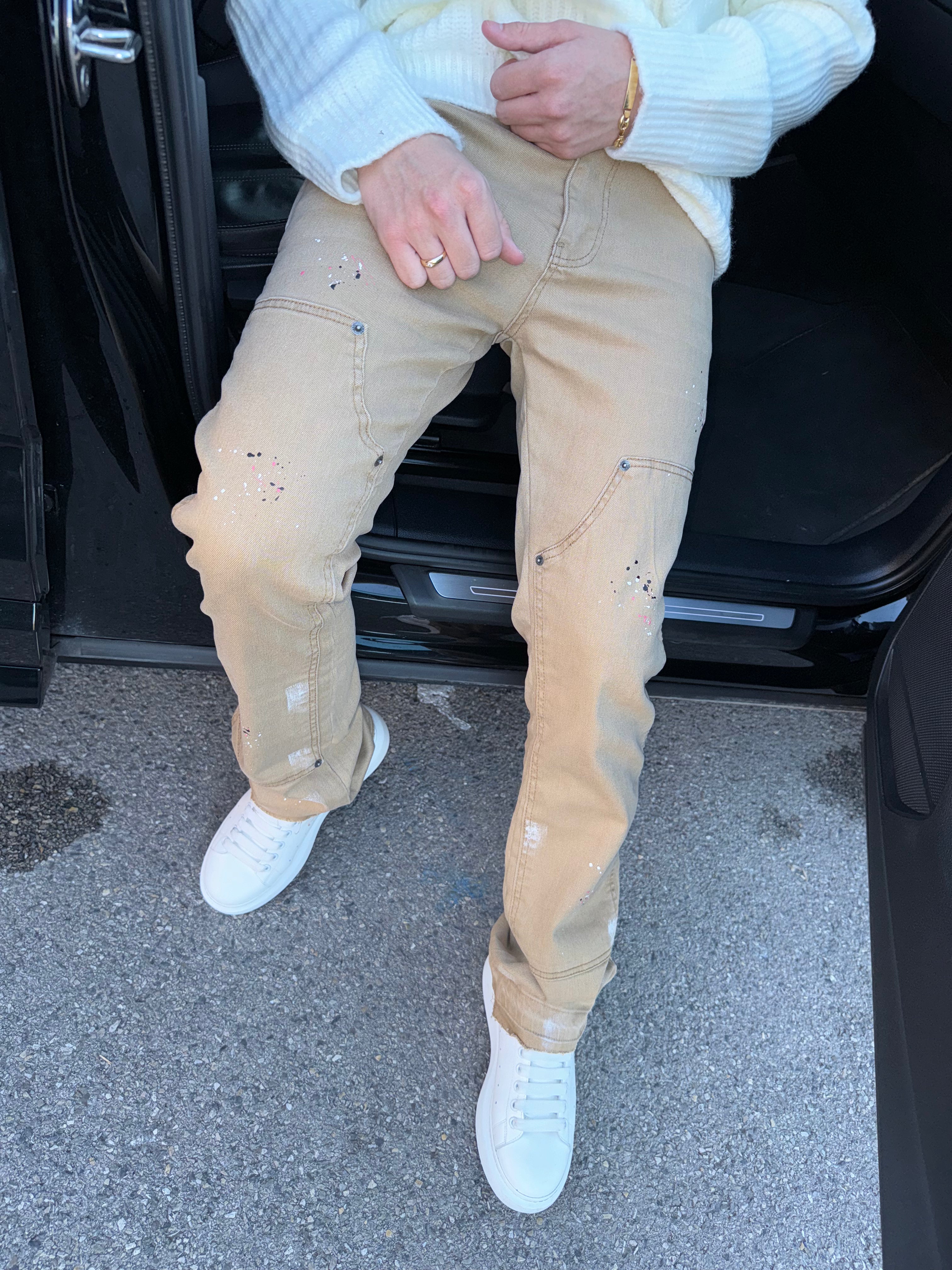 Flare Jean beige peinture