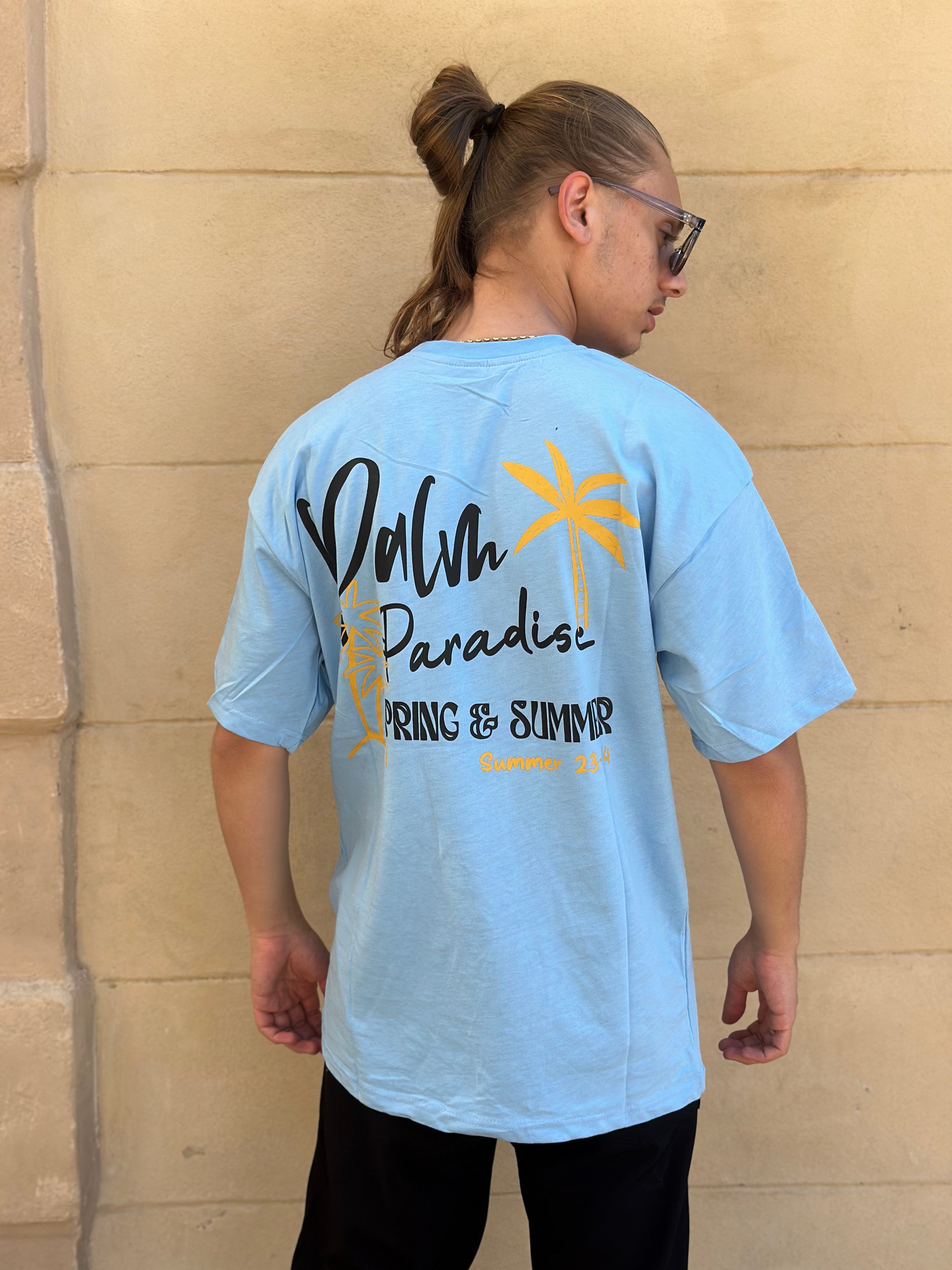 T-shirt Bleu Palme Paradise