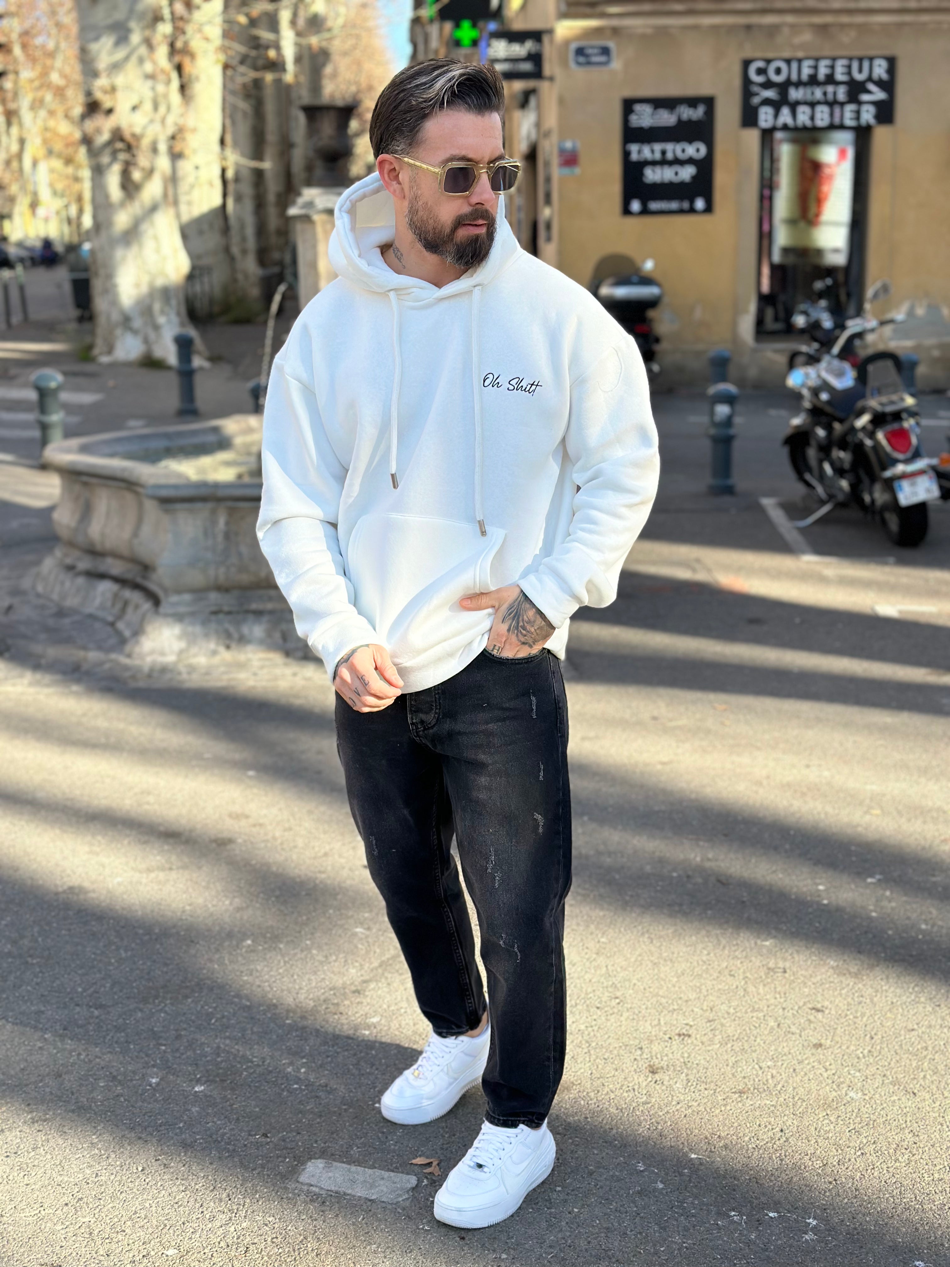ADJ - Sweat capuche OH SHIT blanc