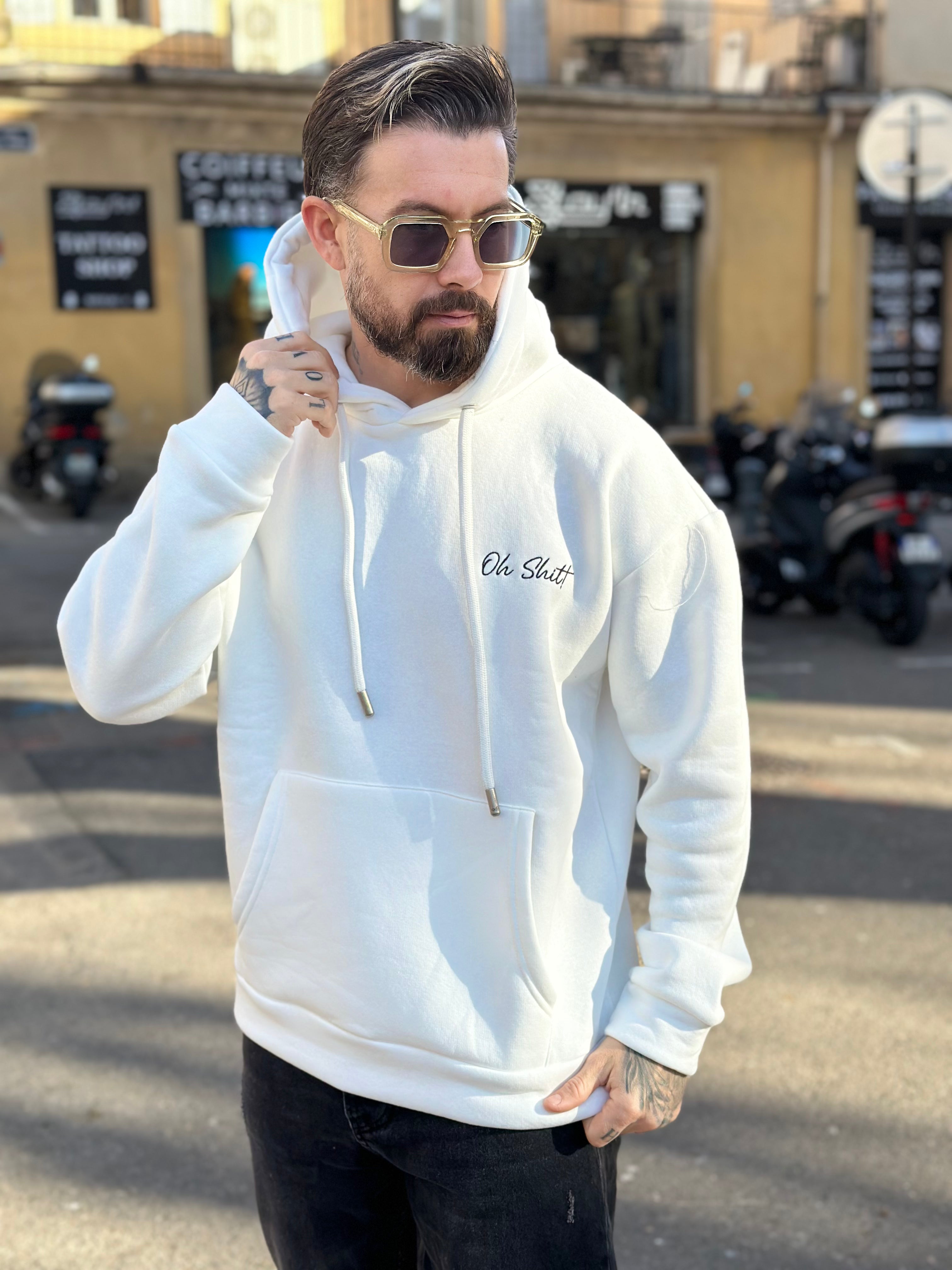 ADJ - Sweat capuche OH SHIT blanc