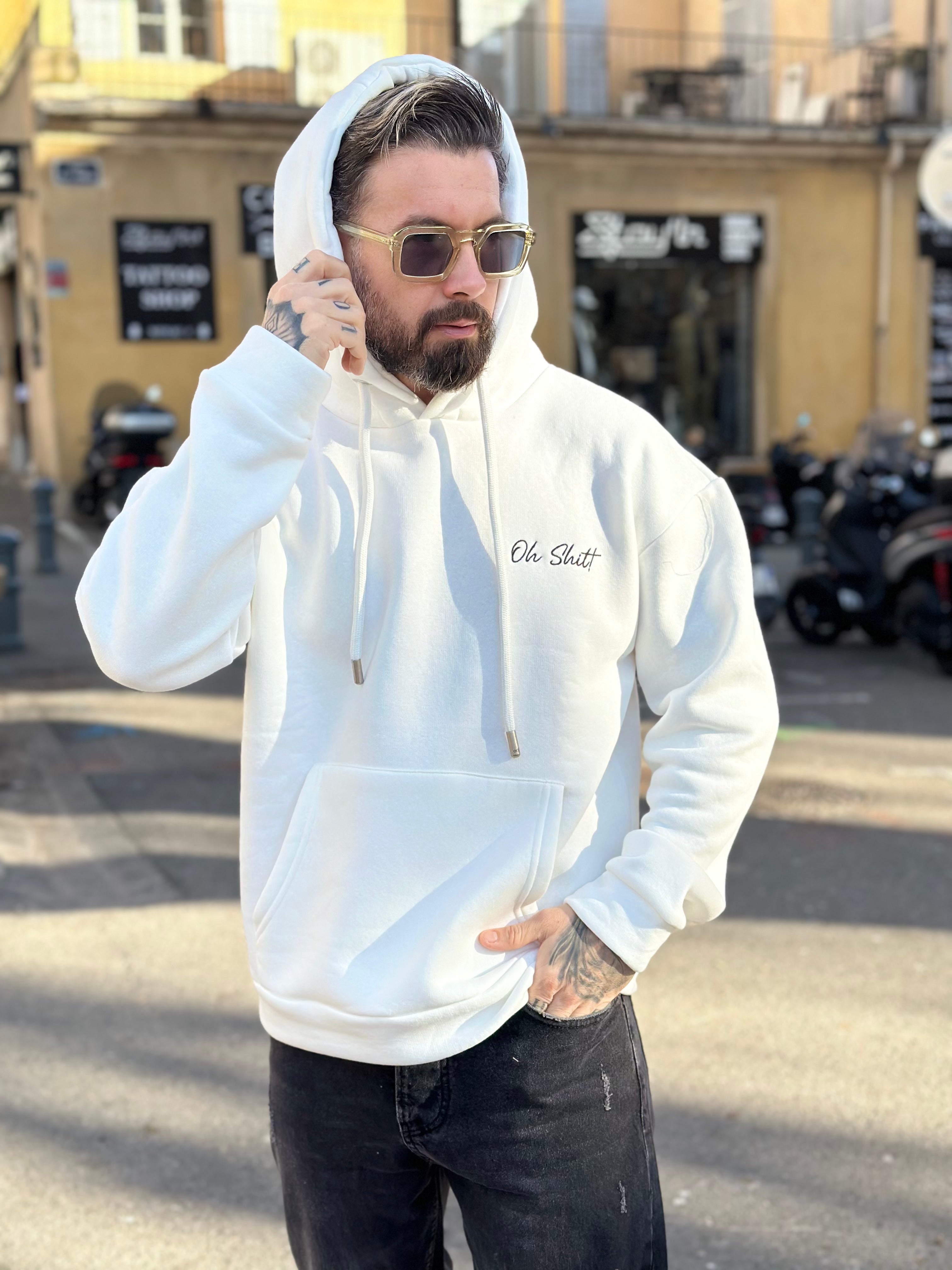 ADJ - Sweat capuche OH SHIT blanc