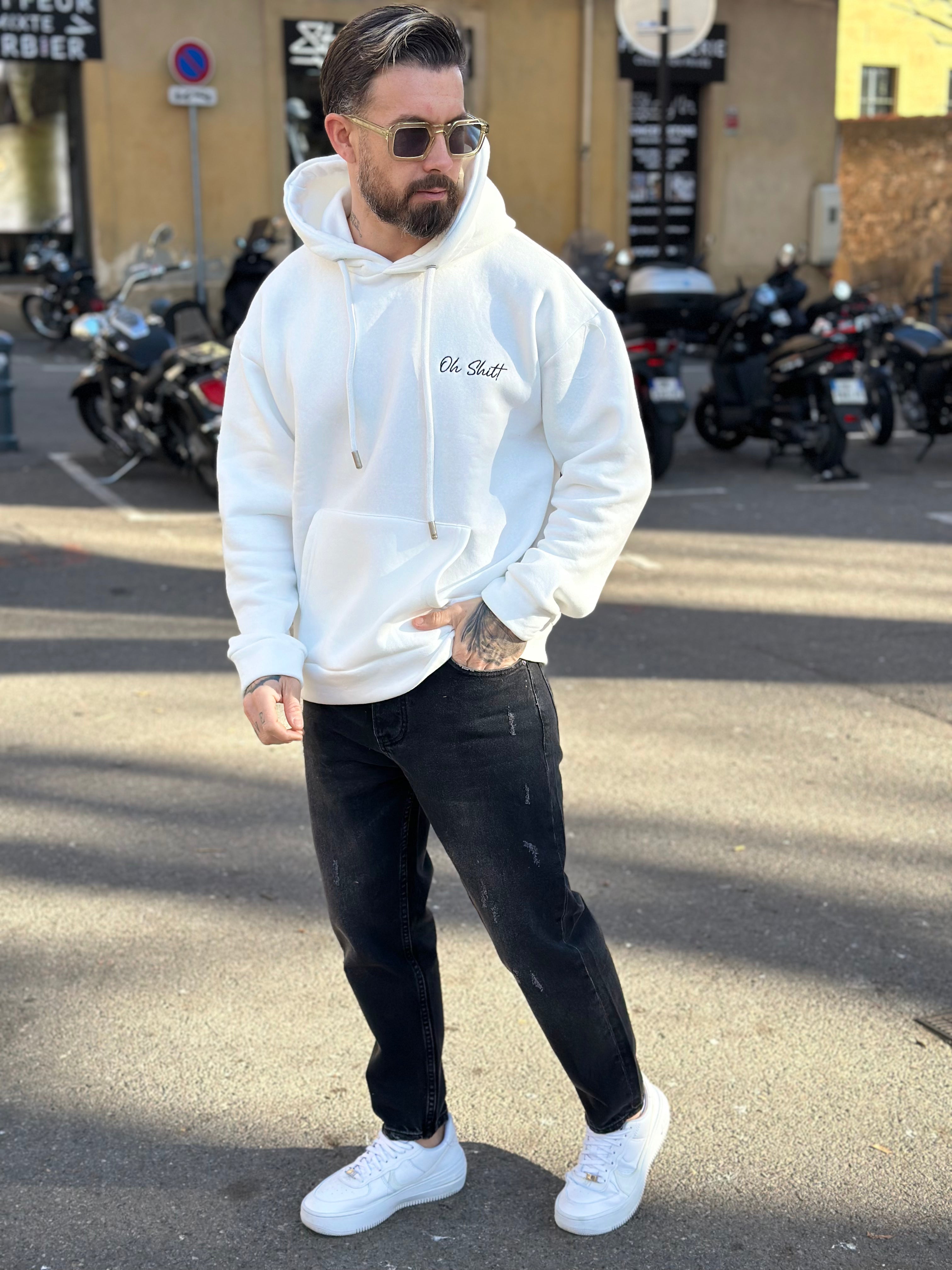 ADJ - Sweat capuche OH SHIT blanc