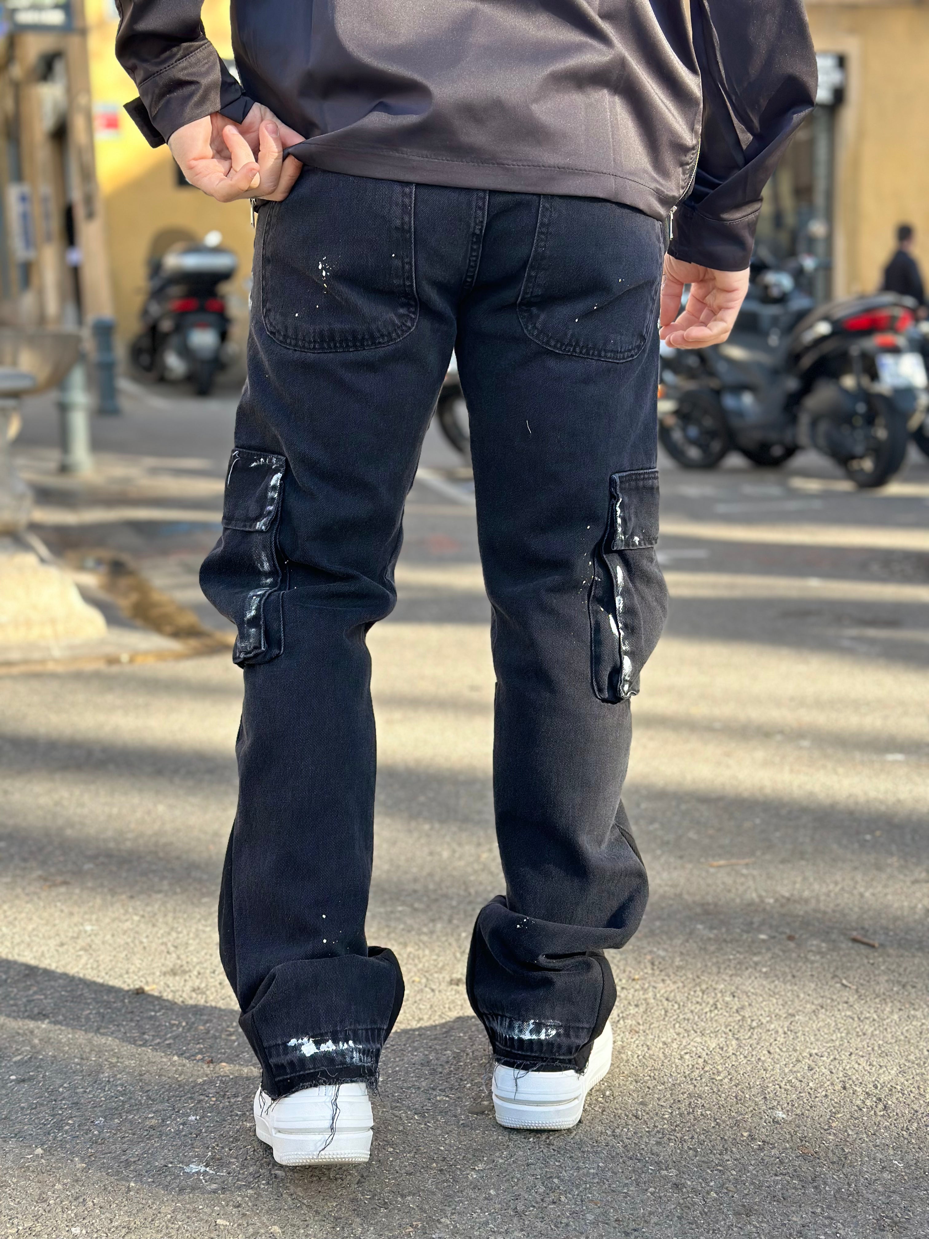 Flare Jean Noir peinture blanc