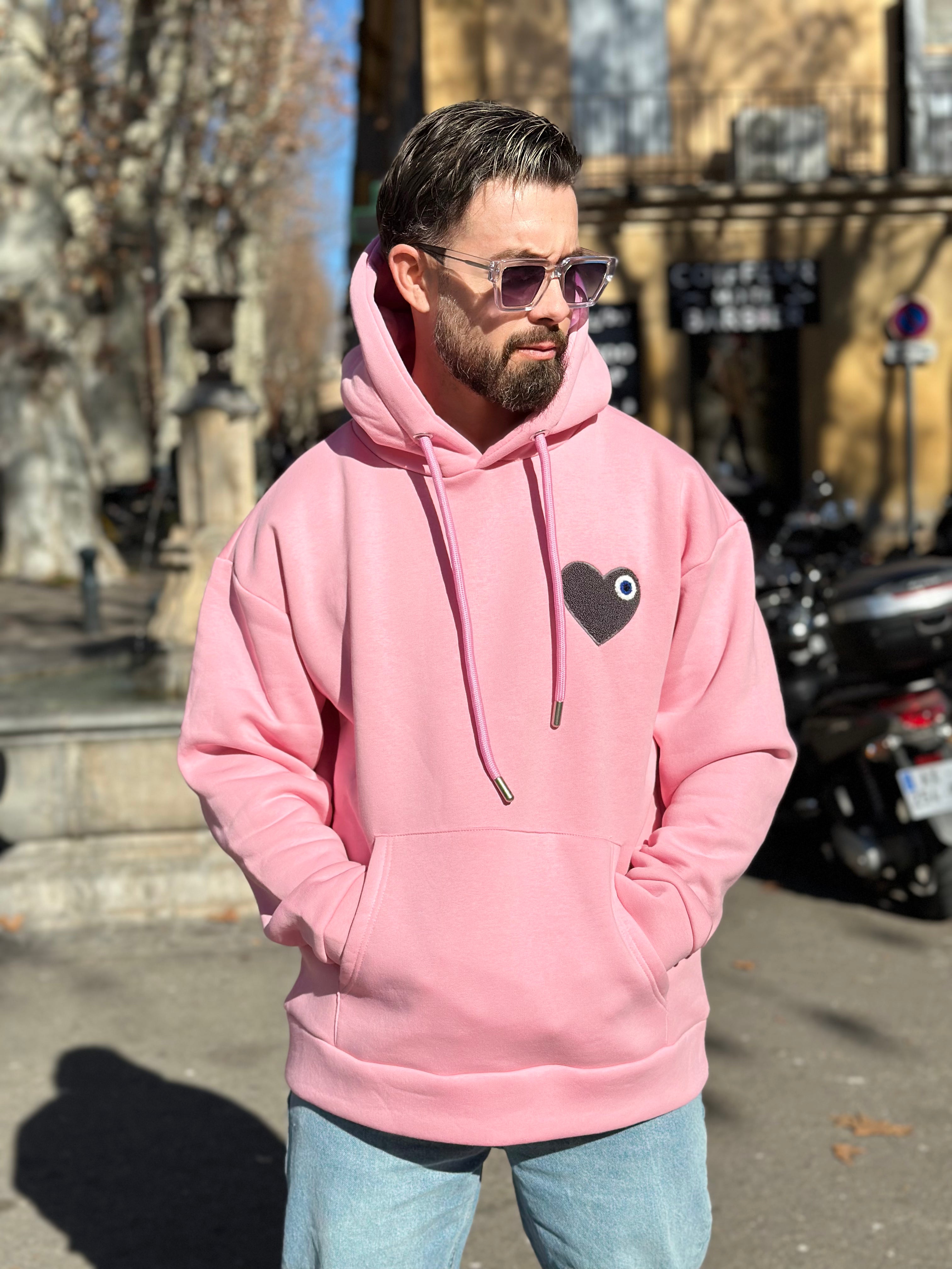 ADJ - Pink hoodie Black heart