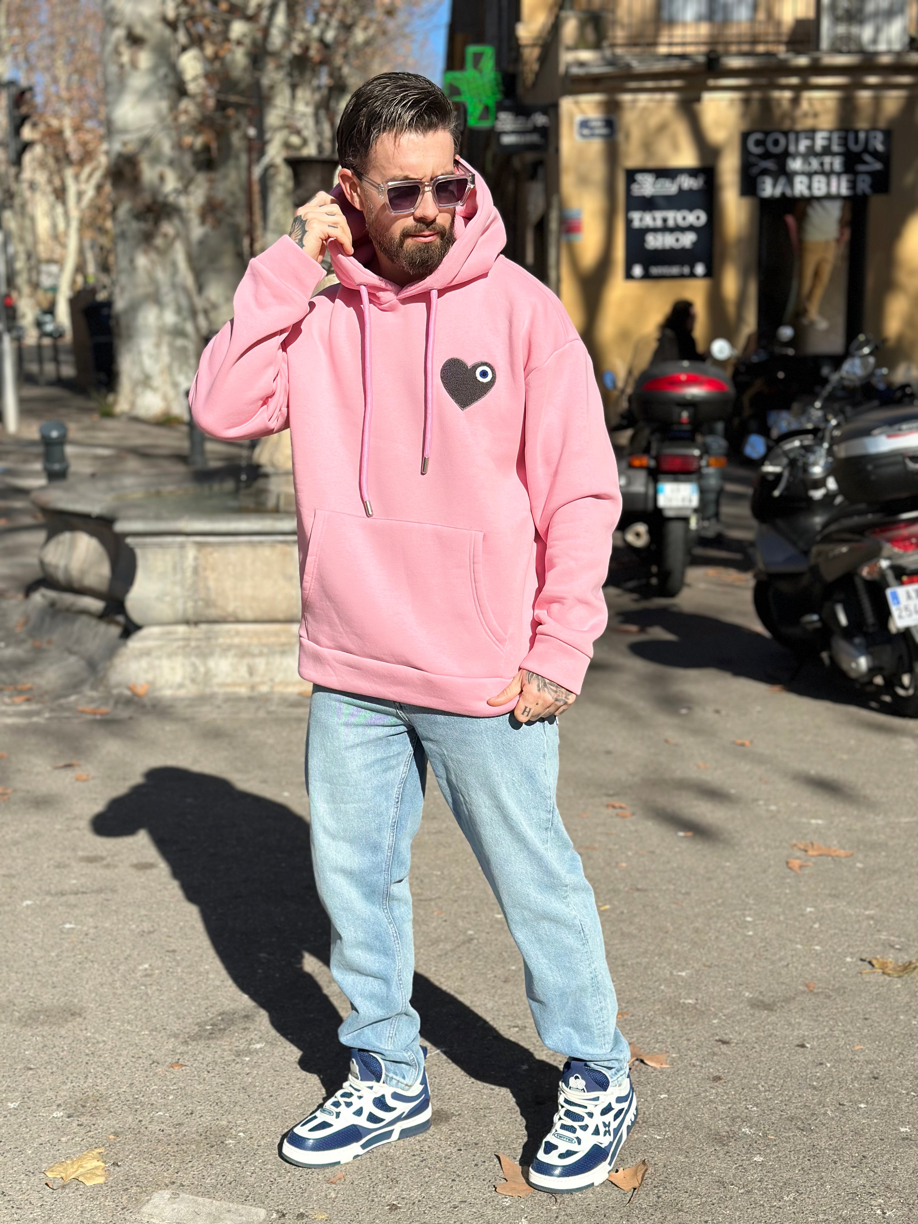ADJ - Pink hoodie Black heart