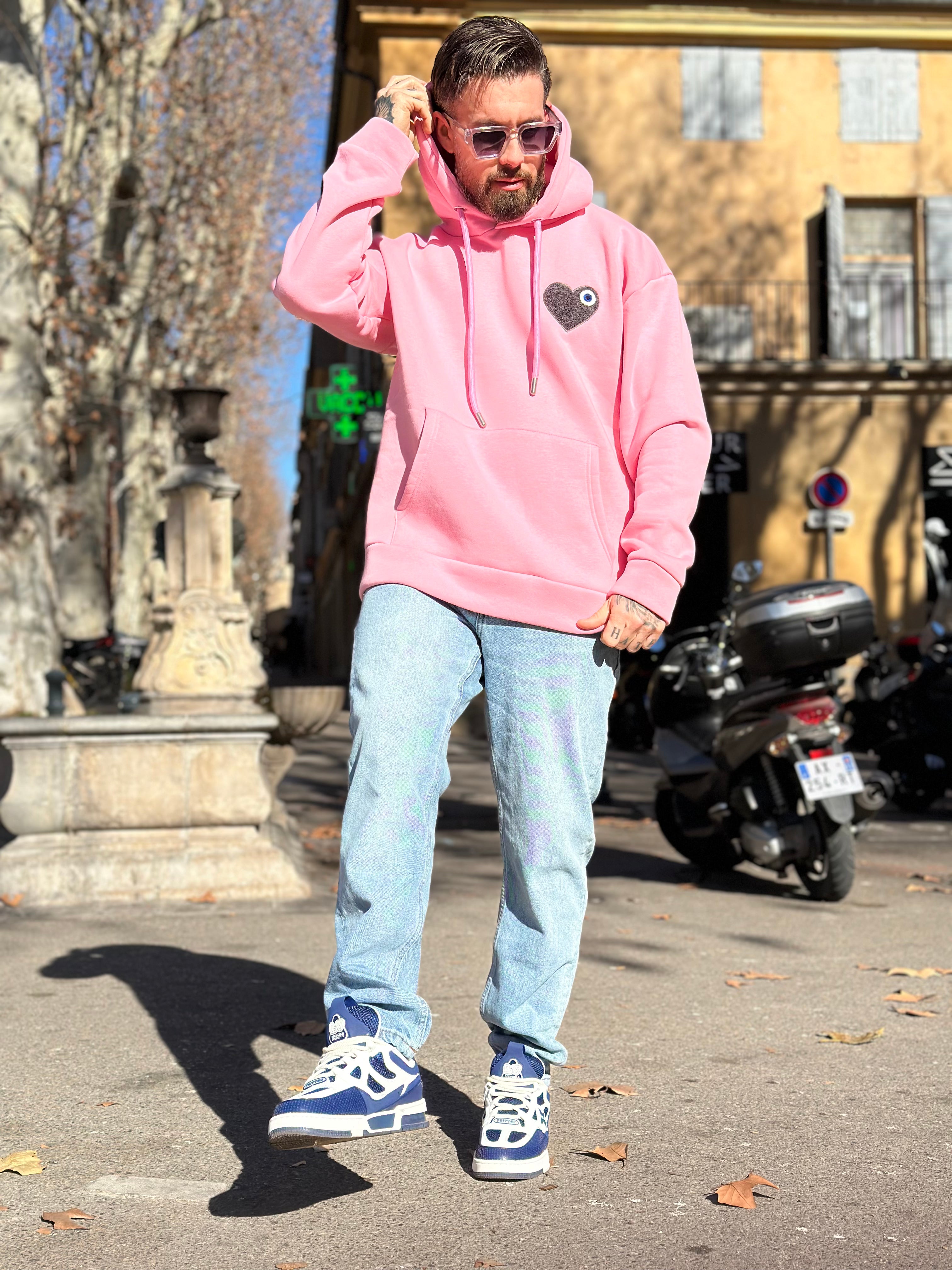 ADJ - Pink hoodie Black heart